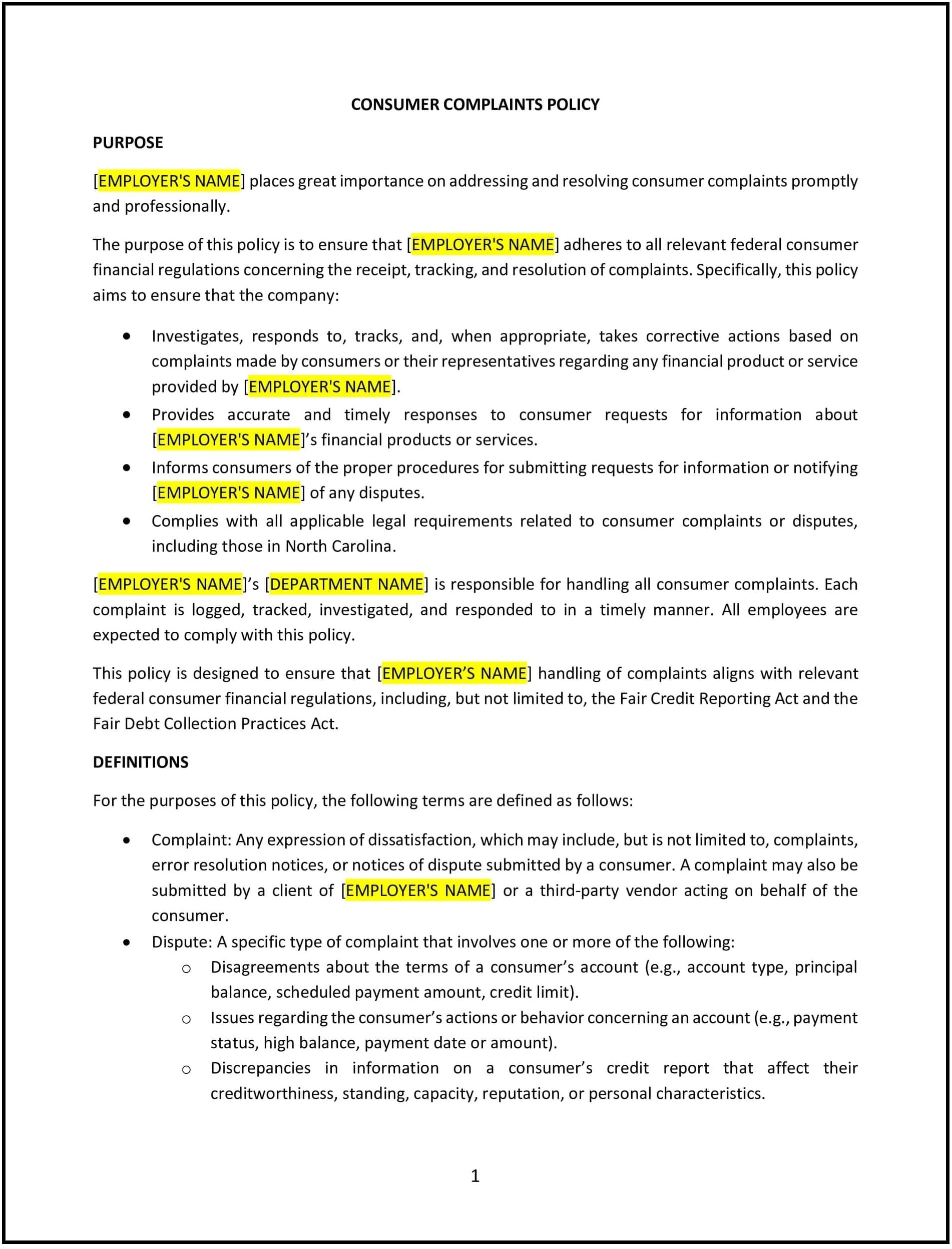 Consumer-Complaints-Policy--North-Carolina--1-1
