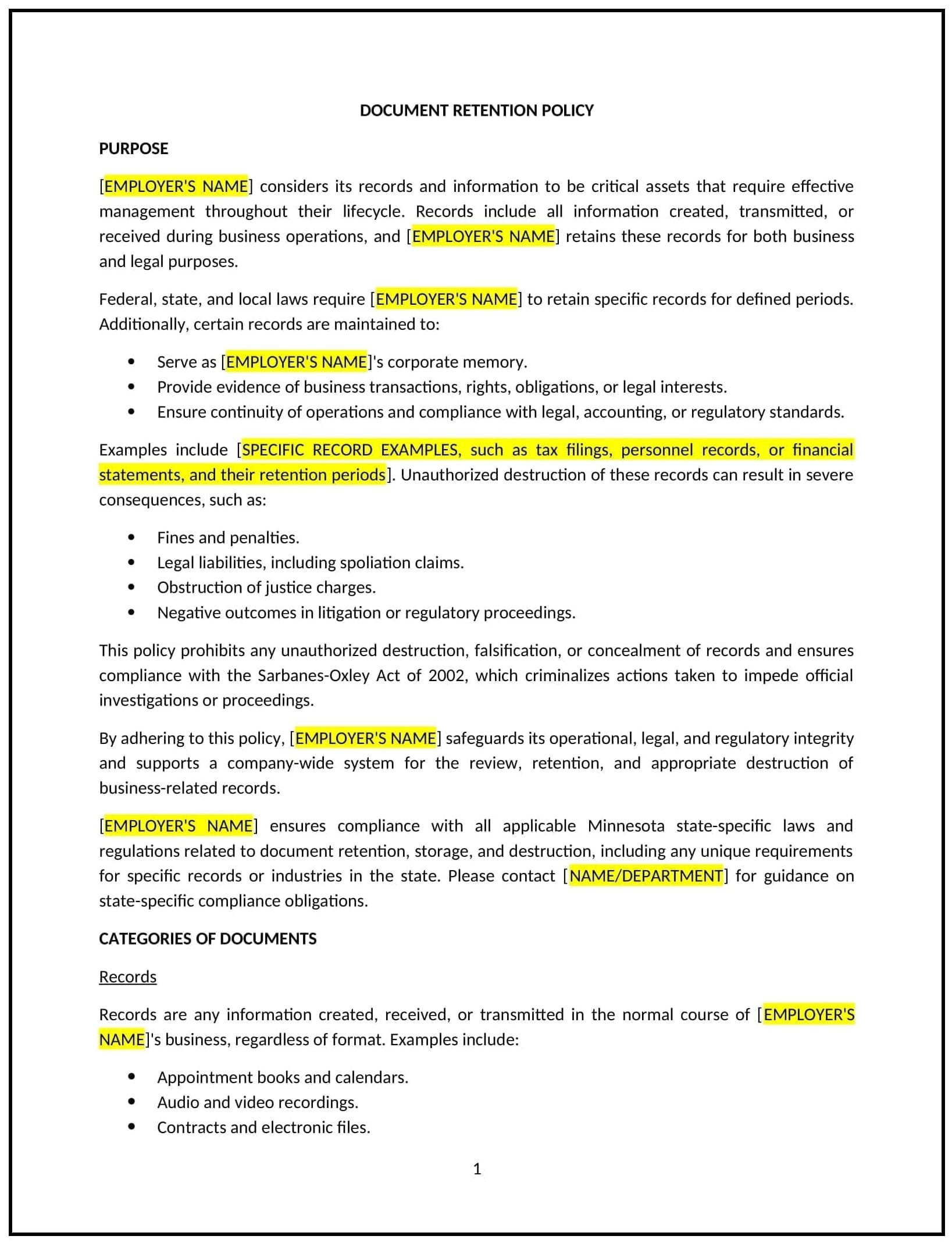 Document-Retention-Policy--Minnesota--1-1-1