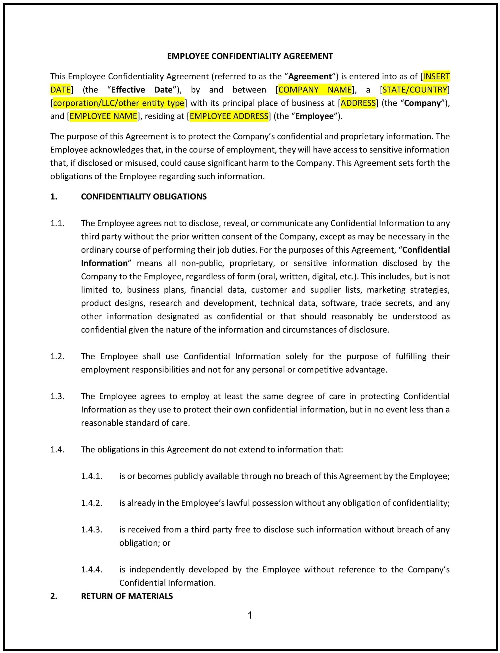 Employee-Confidentiality-Agreement--Missouri--1-1