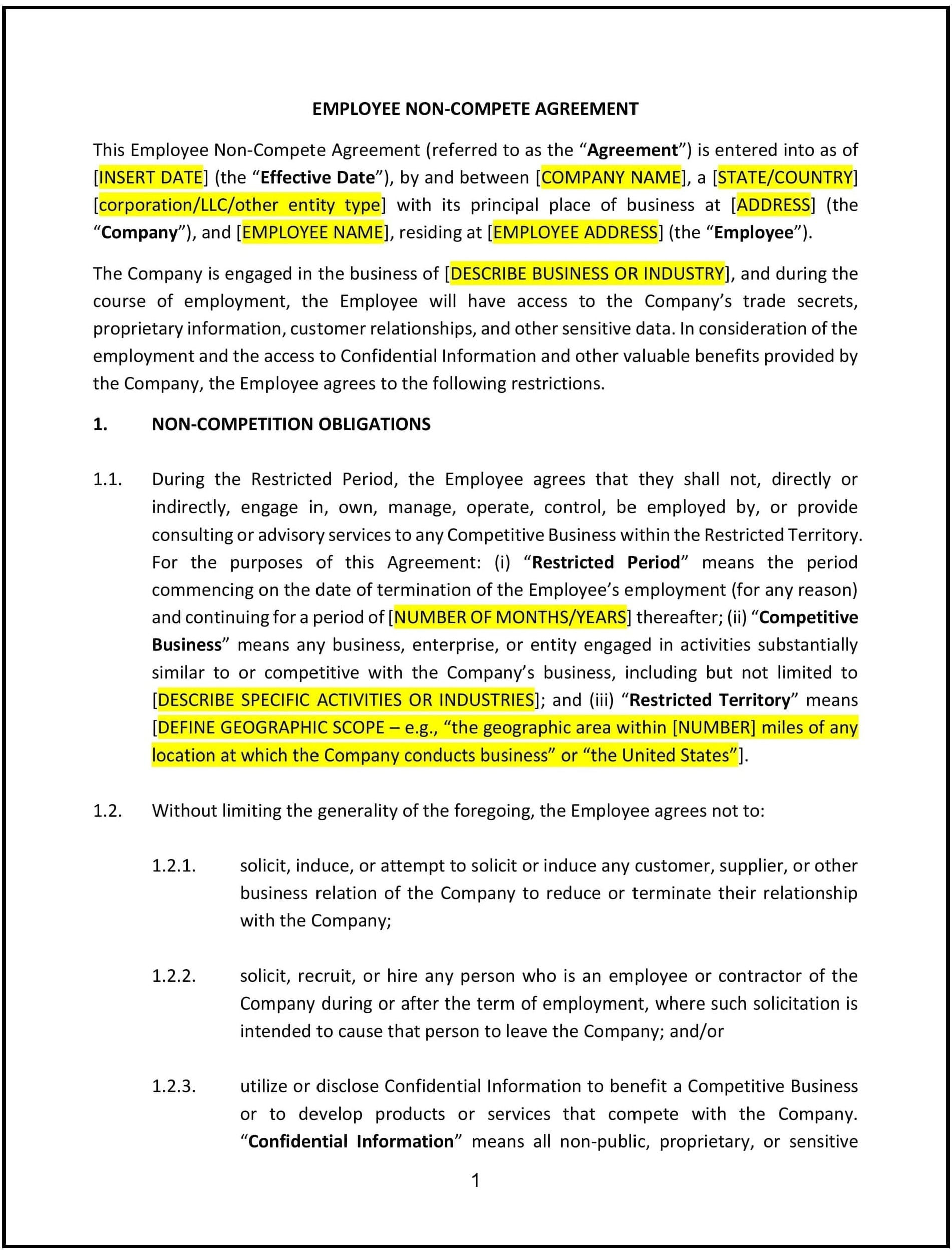 Employee-Non-Compete-Agreement--Delaware--1-1