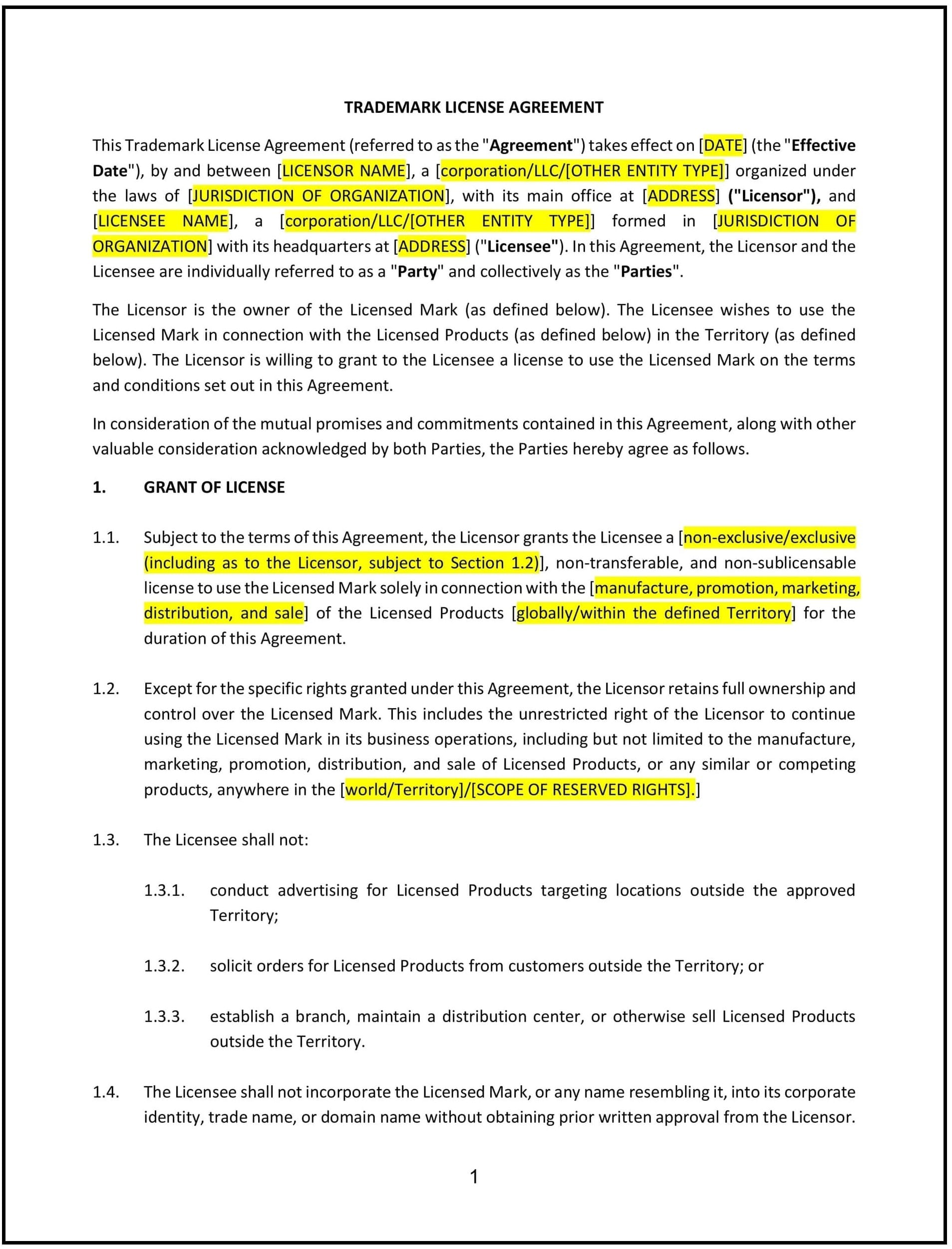 Trademark-License-Agreement--Missouri---Pro-Licensor--1-1