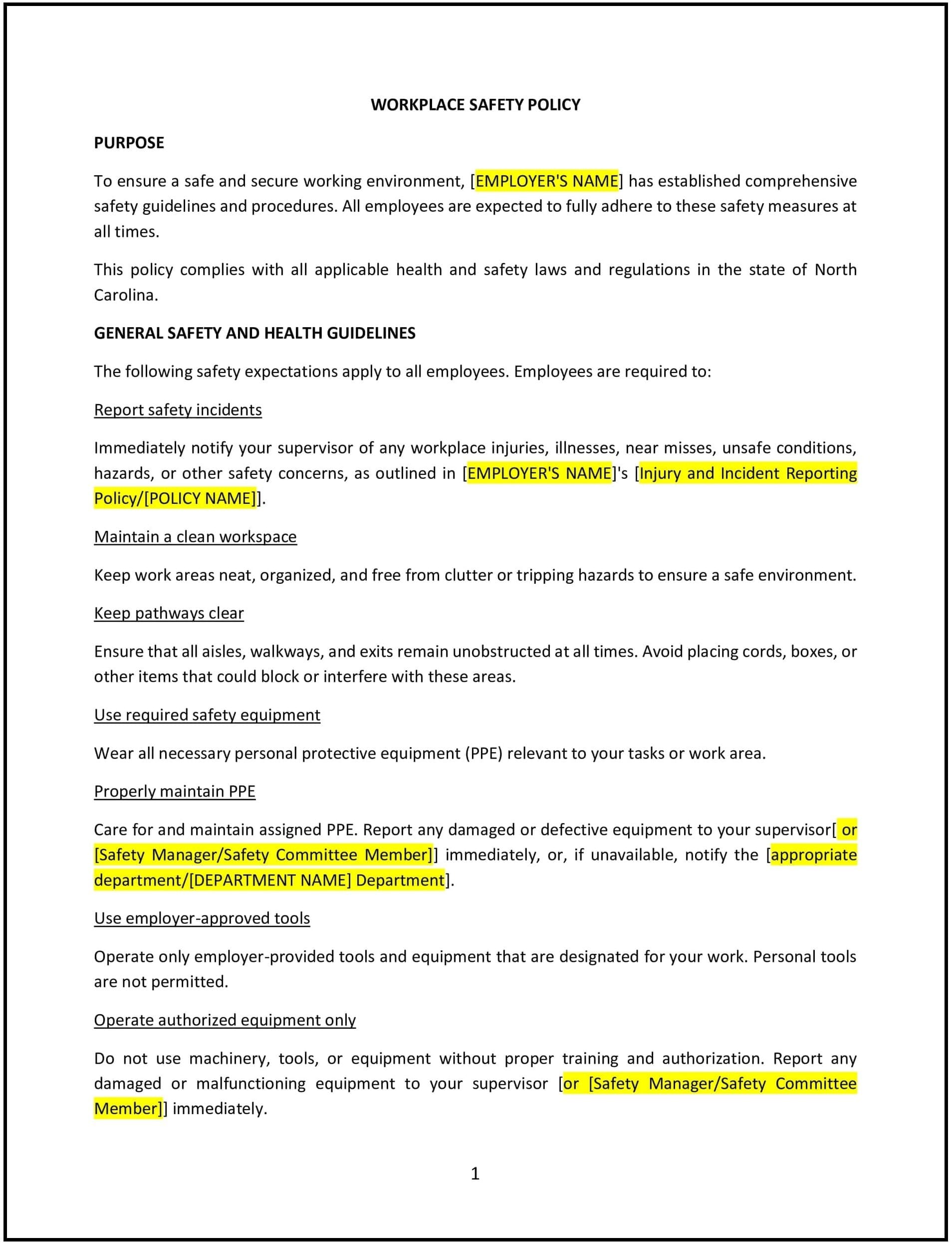 Workplace-Safety-Policy--North-Carolina--1-1