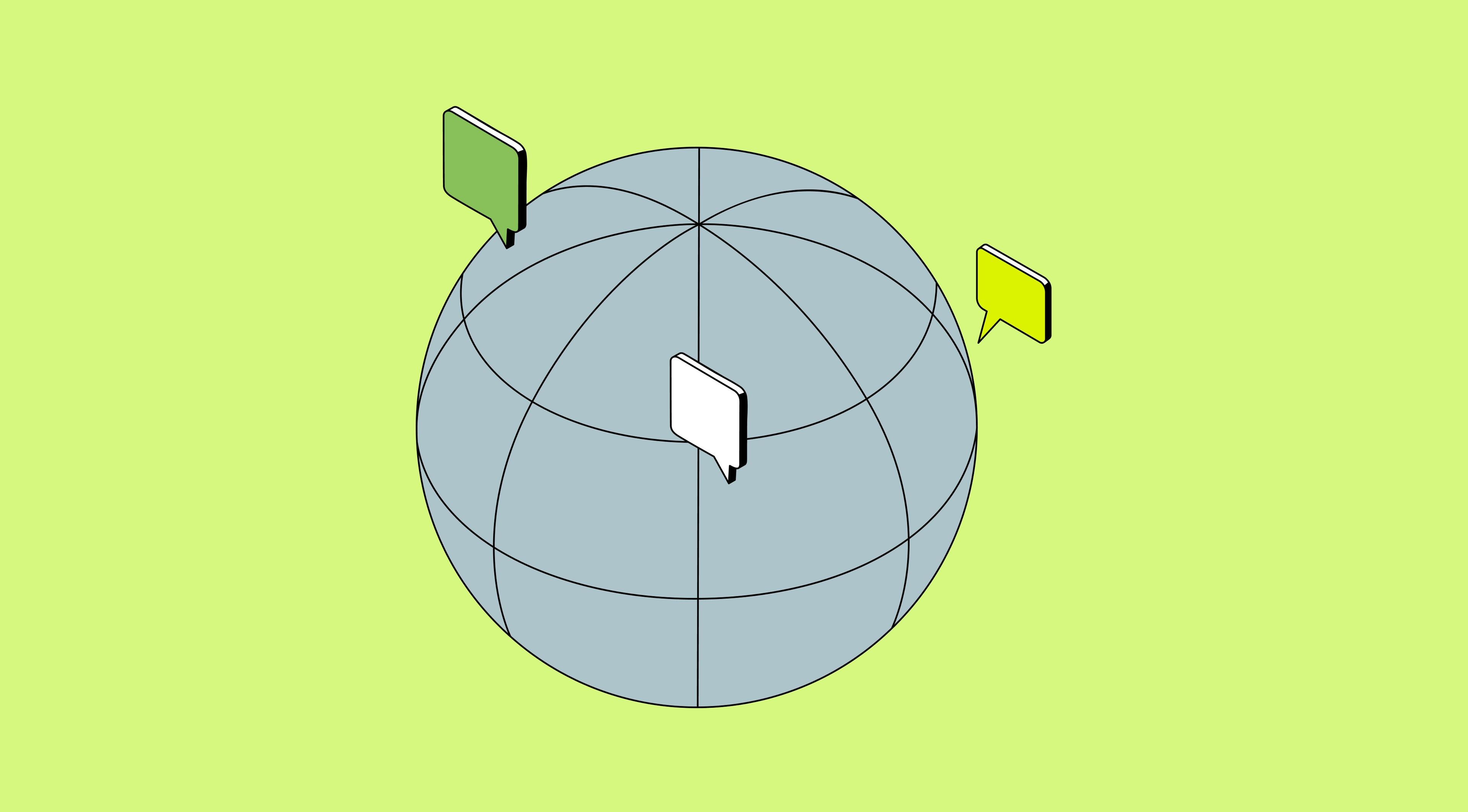 Globe with comment bubble