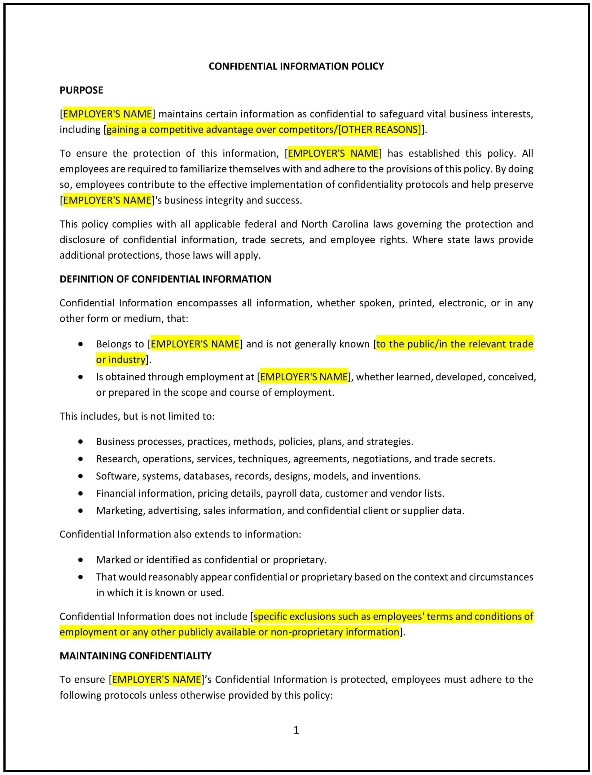 Confidential-Information-Policy--North-Carolina--1-1