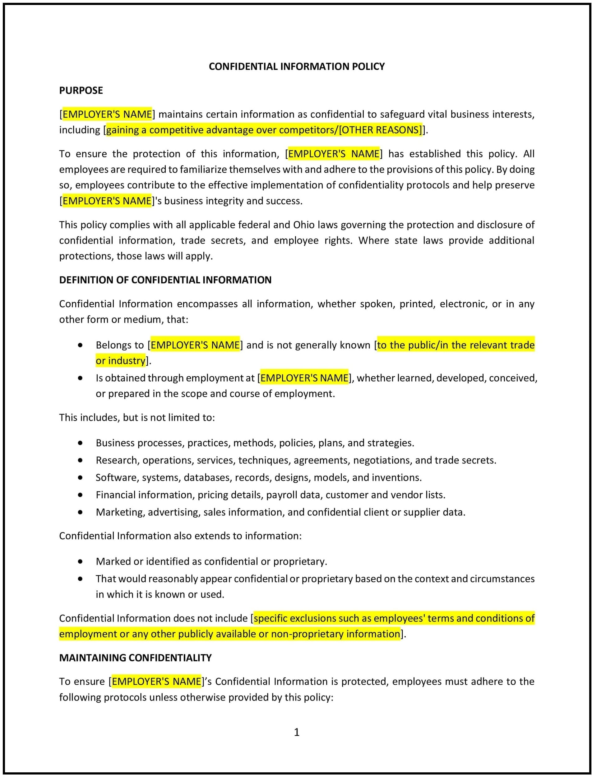 Confidential-Information-Policy--Ohio--1-1