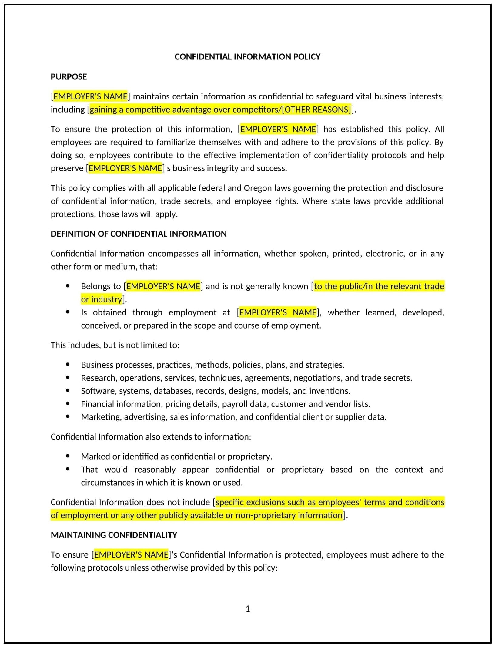 Confidential-Information-Policy--Oregon--1-1-1