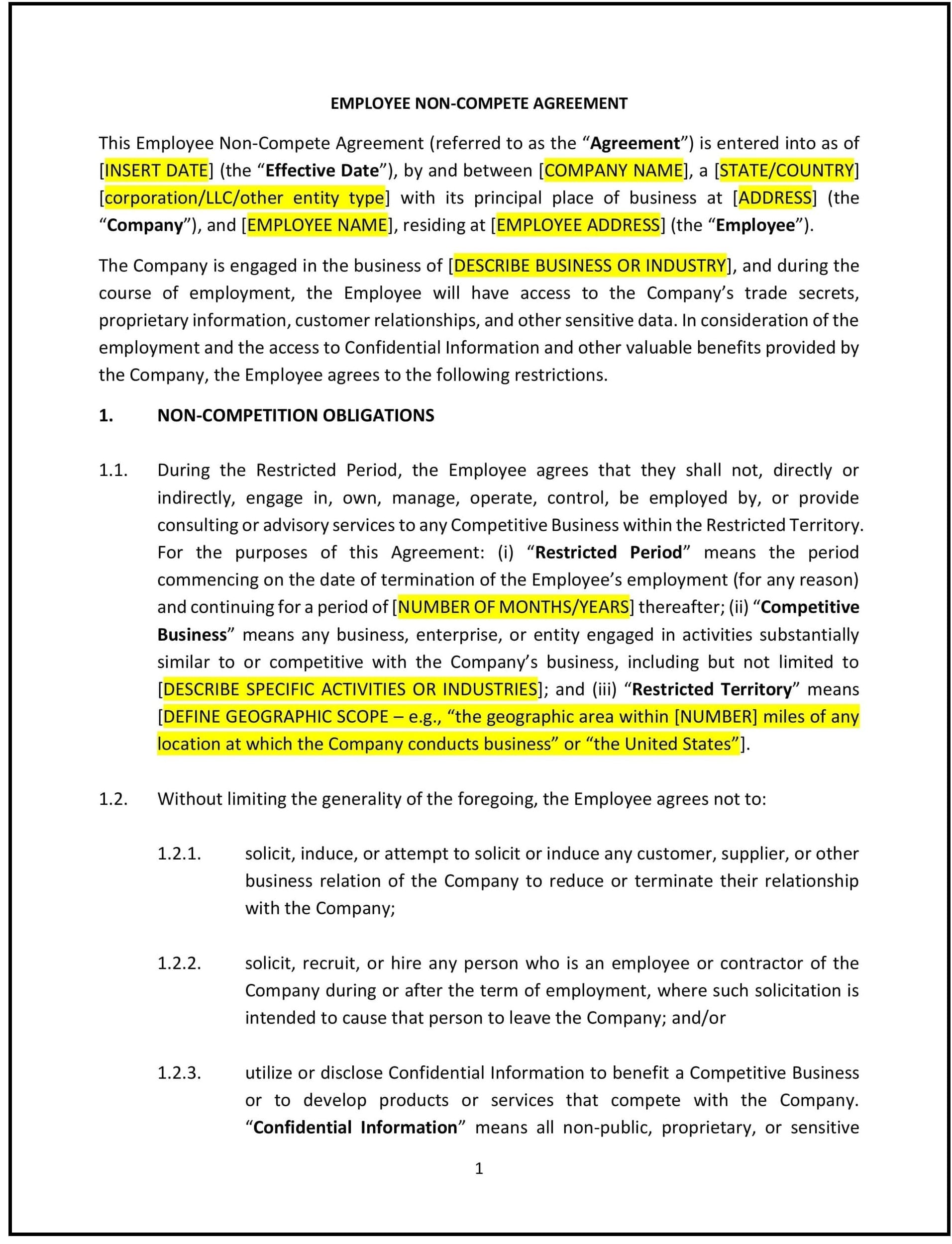 Employee-Non-Compete-Agreement--Vermont--1-1