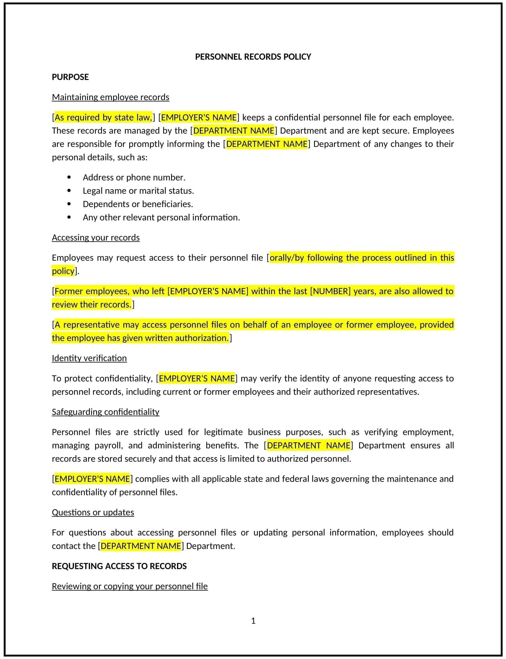 Personnel-Records-Policy--Tennessee--1-1-1