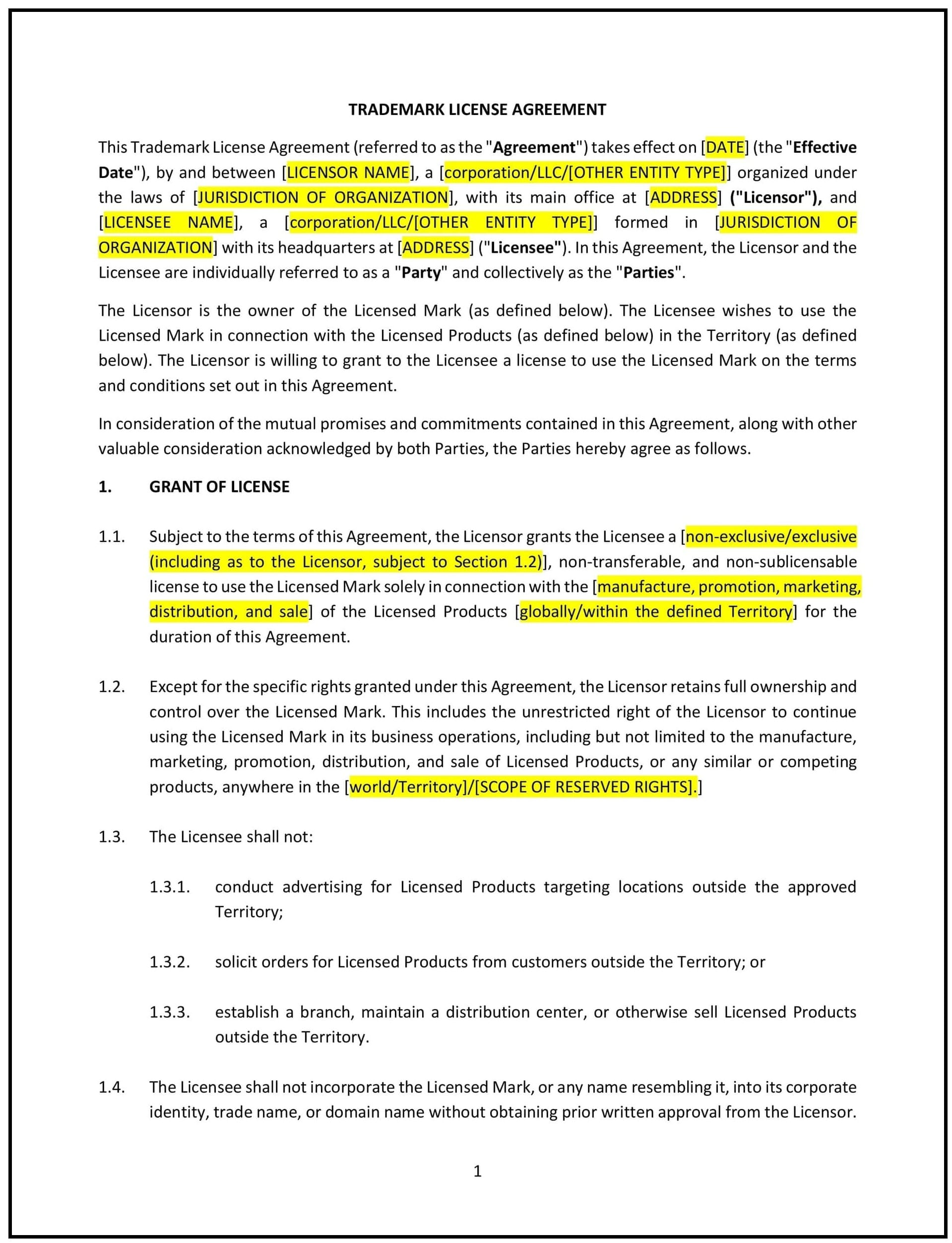 Trademark-License-Agreement--Pennsylvania---Pro-Licensee--1-1