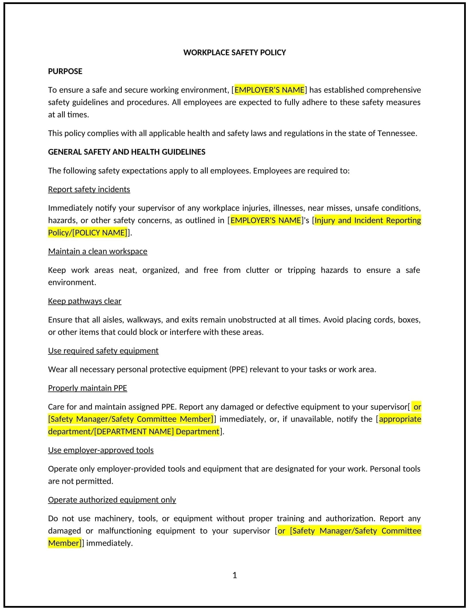 Workplace-Safety-Policy--Tennessee--1-1-1