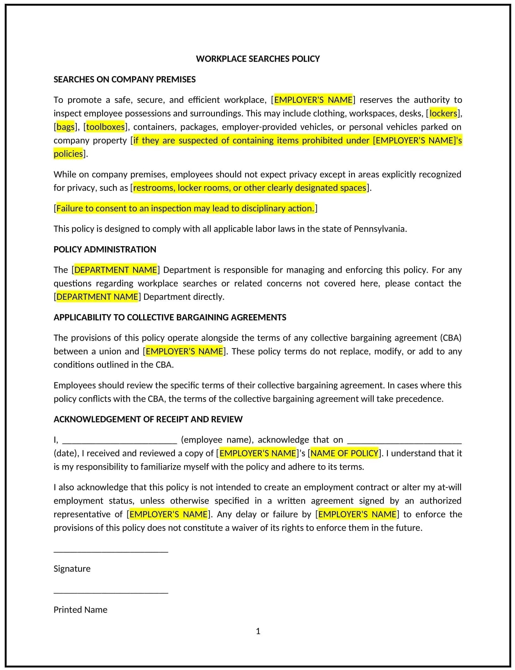 Workplace-Searches-Policy--Pennsylvania--1-1-1