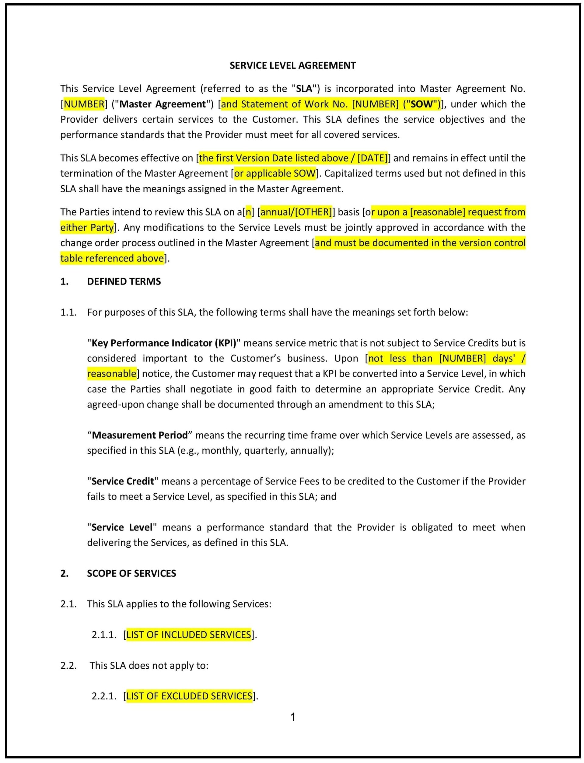 Service Level Agreement (SLA) (Massachusetts): Free template