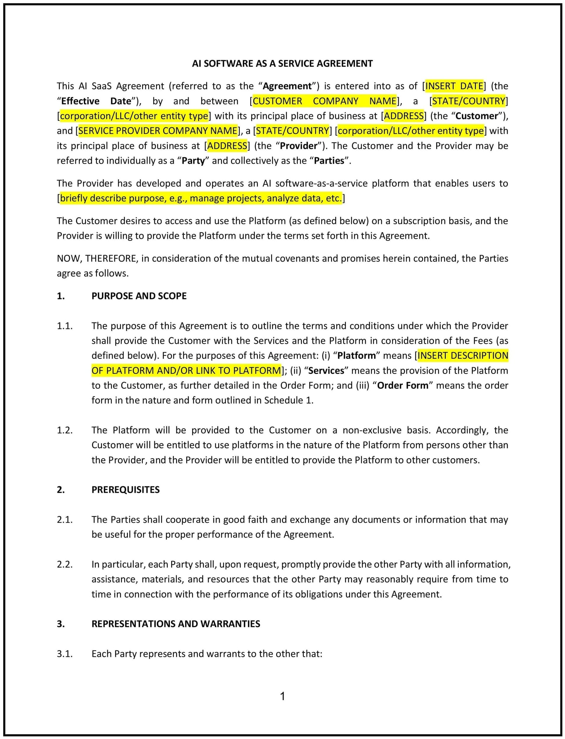 AI SaaS Agreement (Montana): Free template