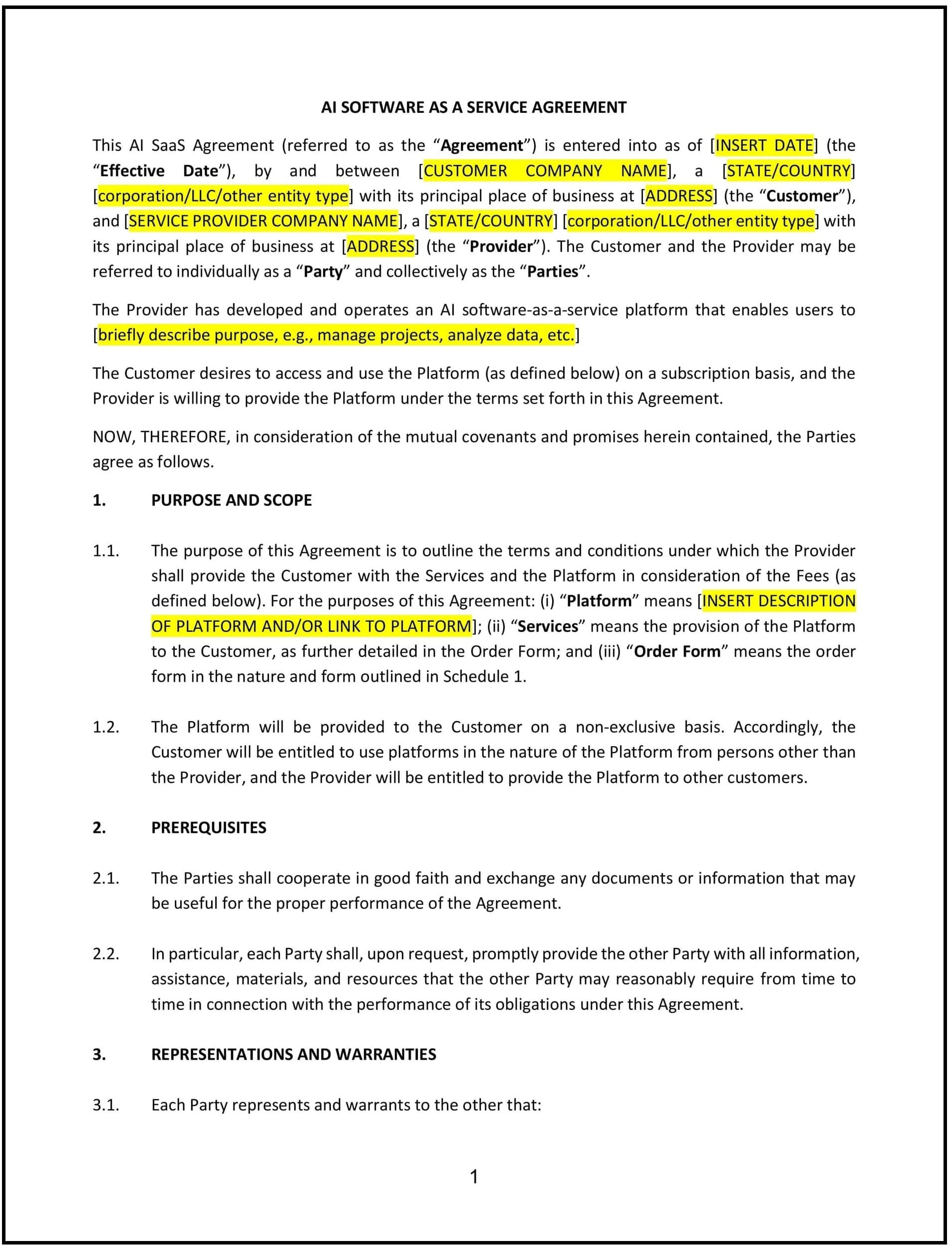 AI SaaS Agreement (Nevada): Free template