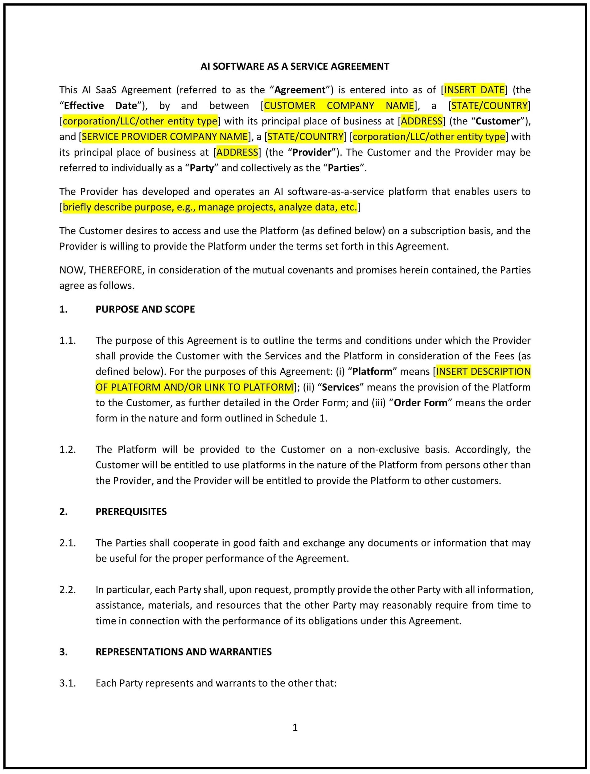 AI SaaS Agreement (Wisconsin): Free template