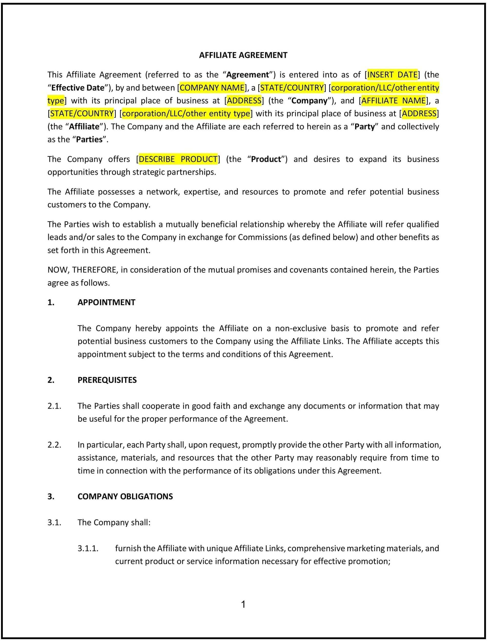 Affiliate Agreement (Montana): Free template