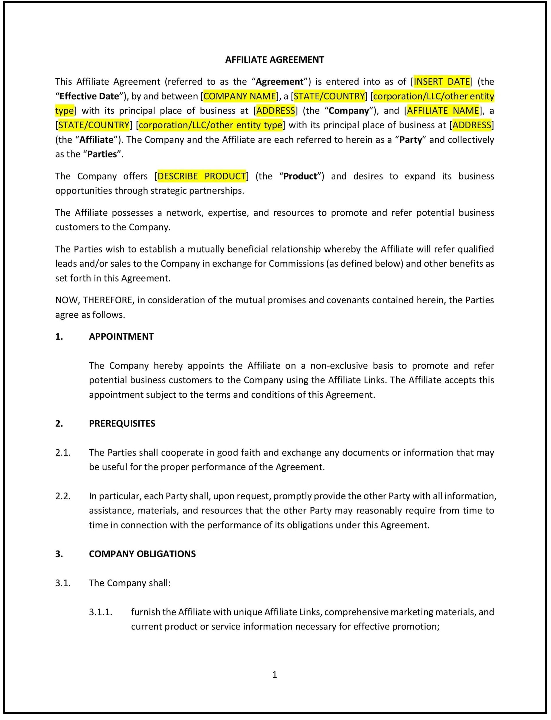 Affiliate Agreement (Wyoming): Free template