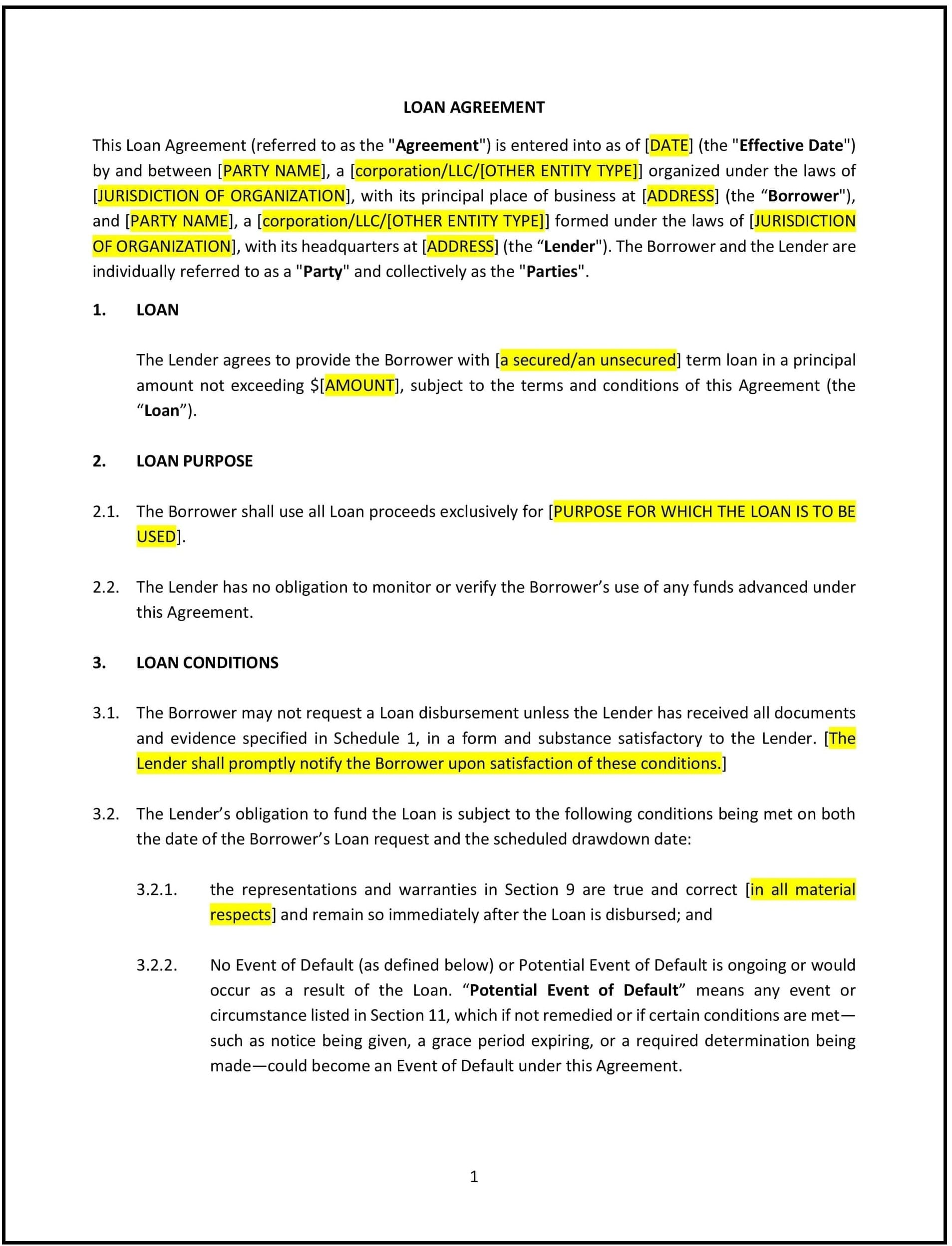 Loan Agreement (Business) (Oregon): Free template