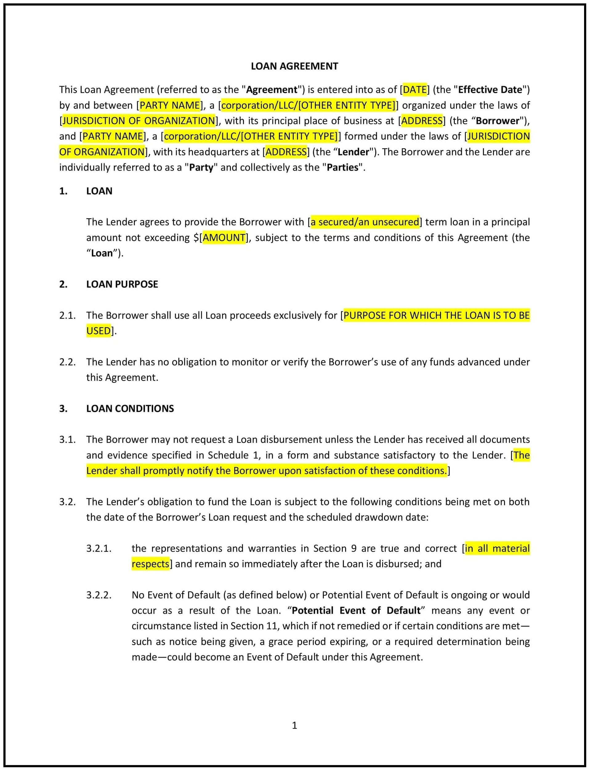 Loan Agreement (Business) (West Virginia): Free template