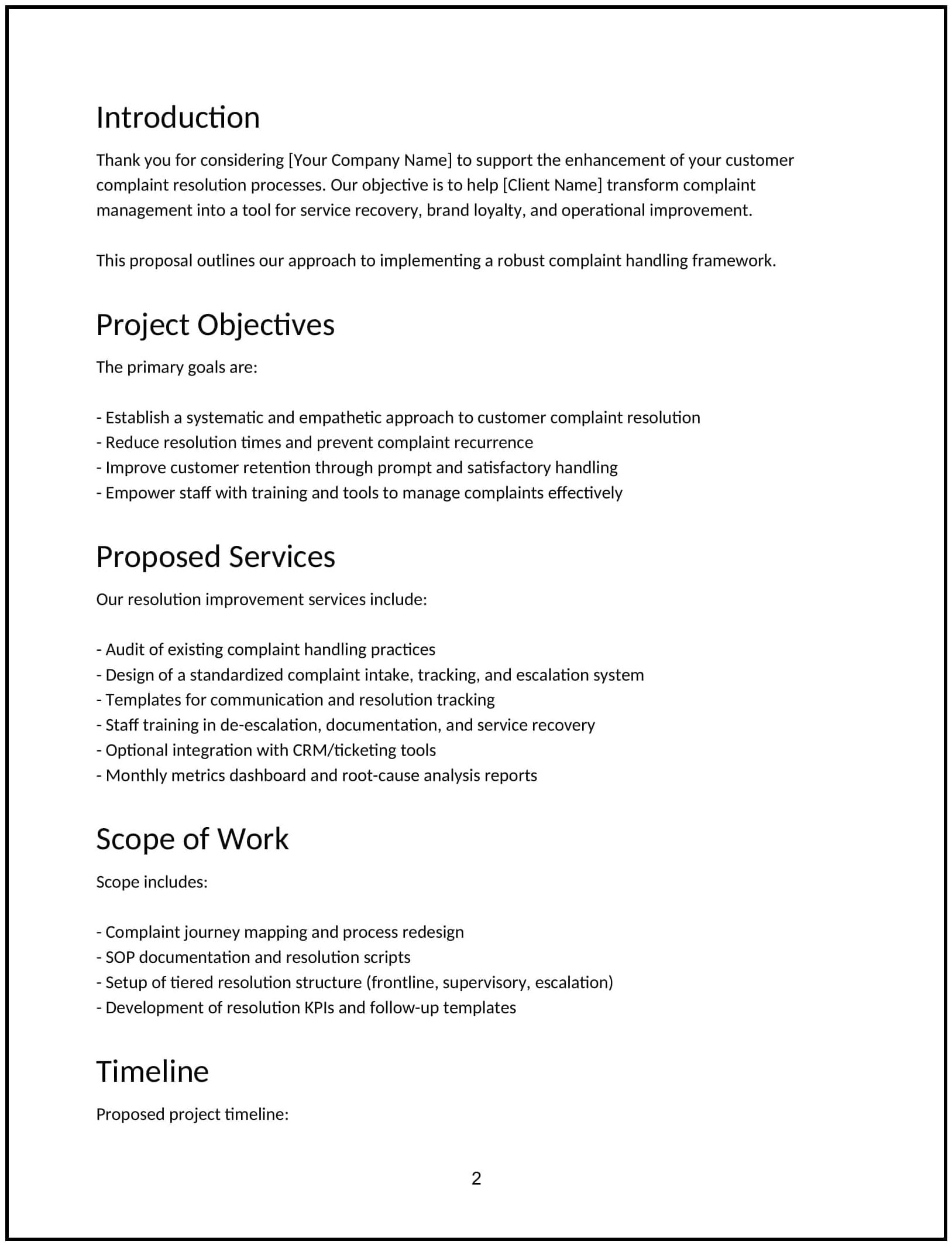Customer-complaint resolution proposal: Free template