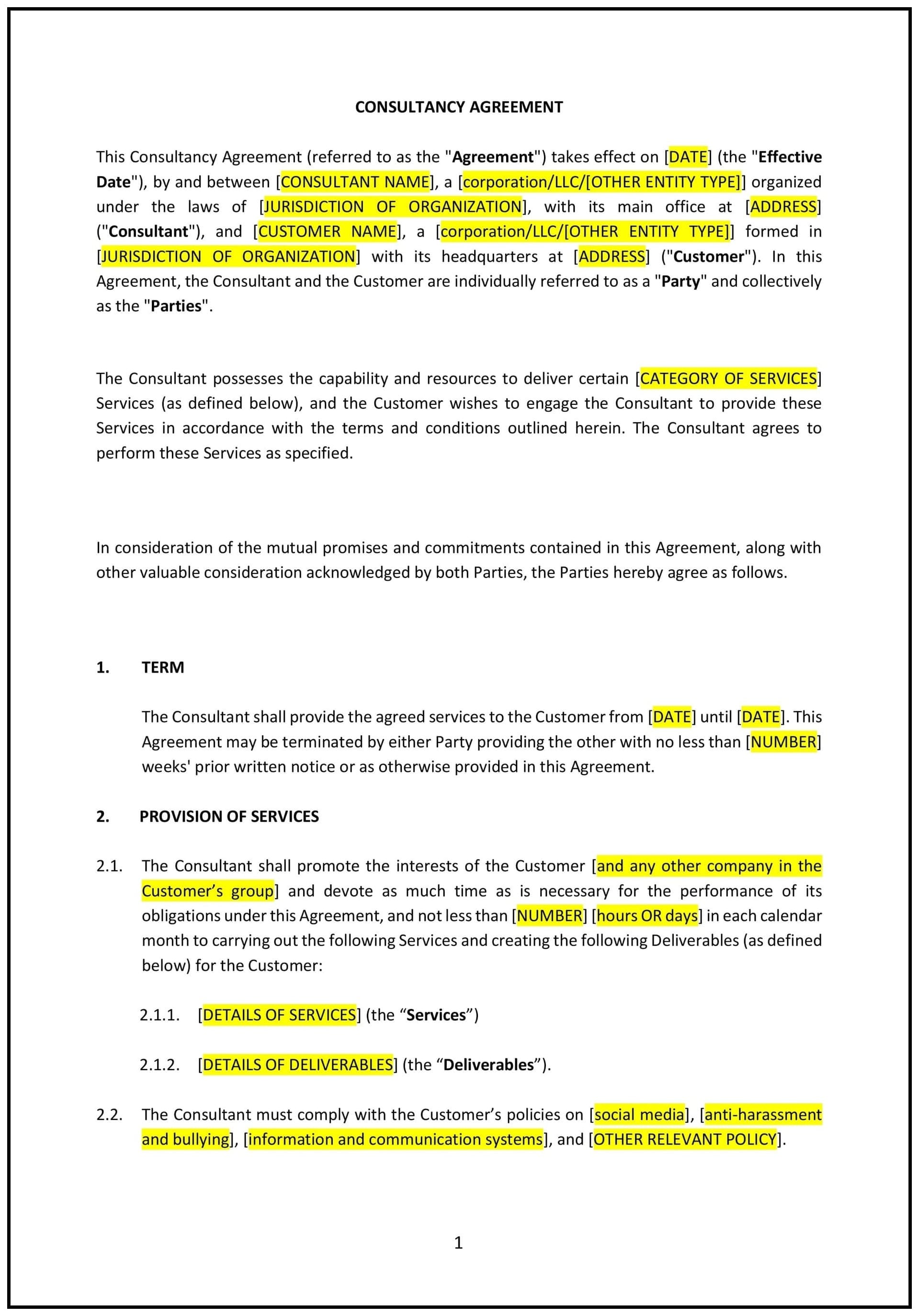 Consultancy Agreement (Pro-Customer) (Minnesota): Free template