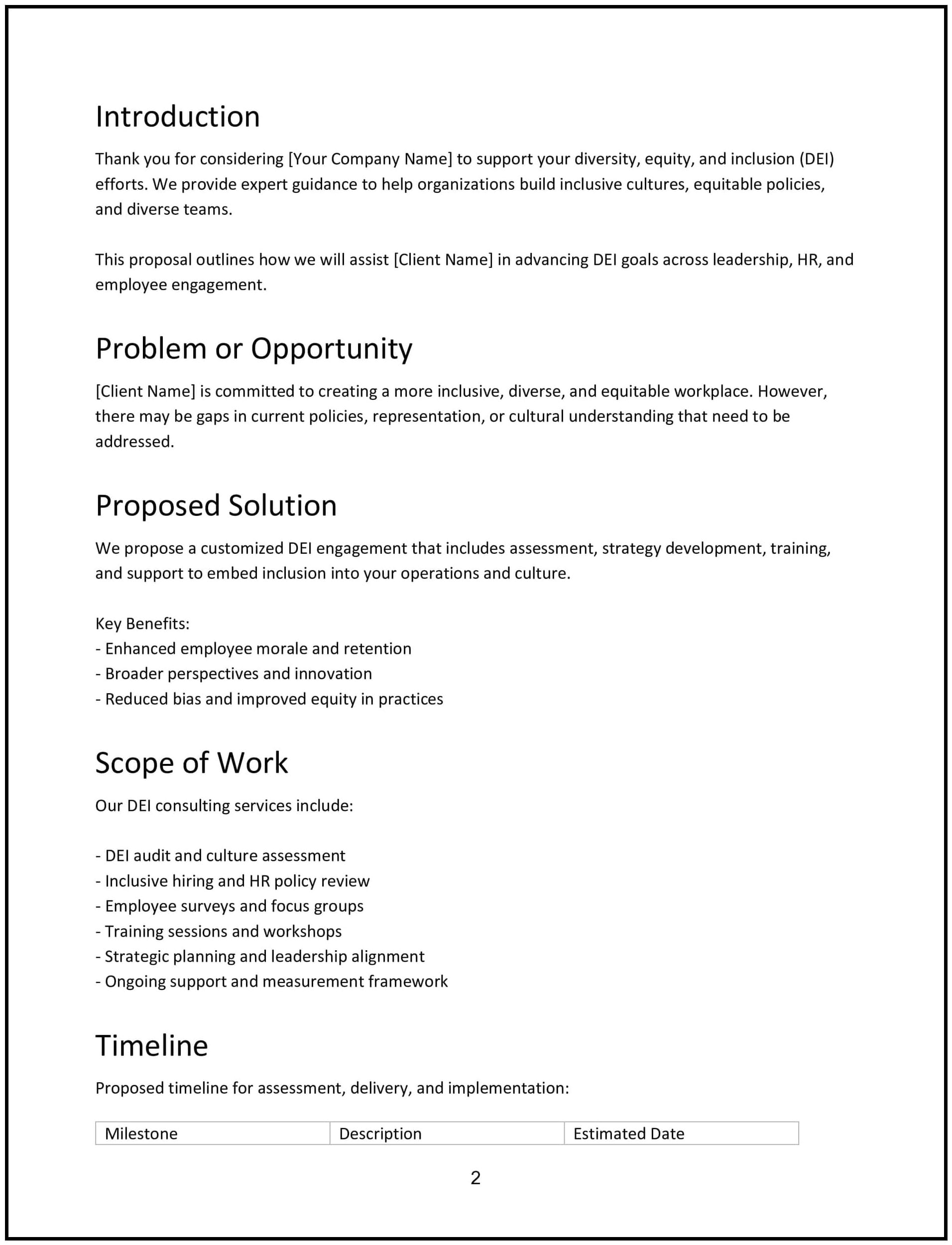 Diversity and inclusion proposal: Free template