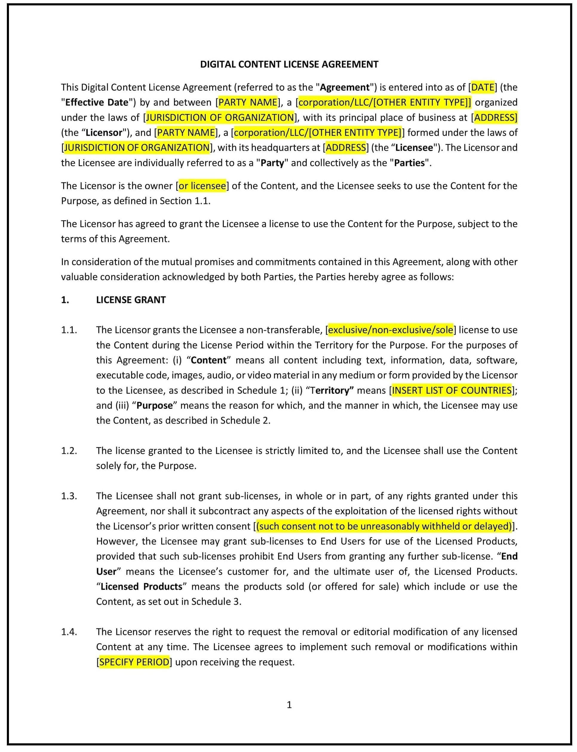 Digital Content License Agreement (Wyoming): Free template