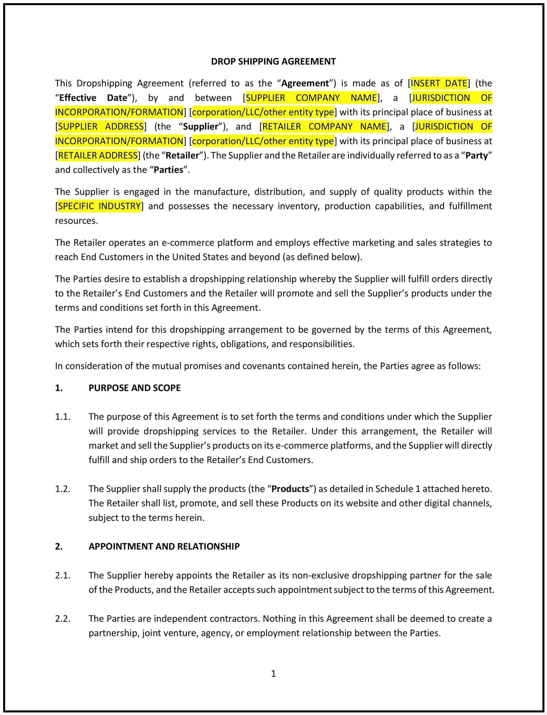 Drop Shipping Agreement (Ohio): Free template