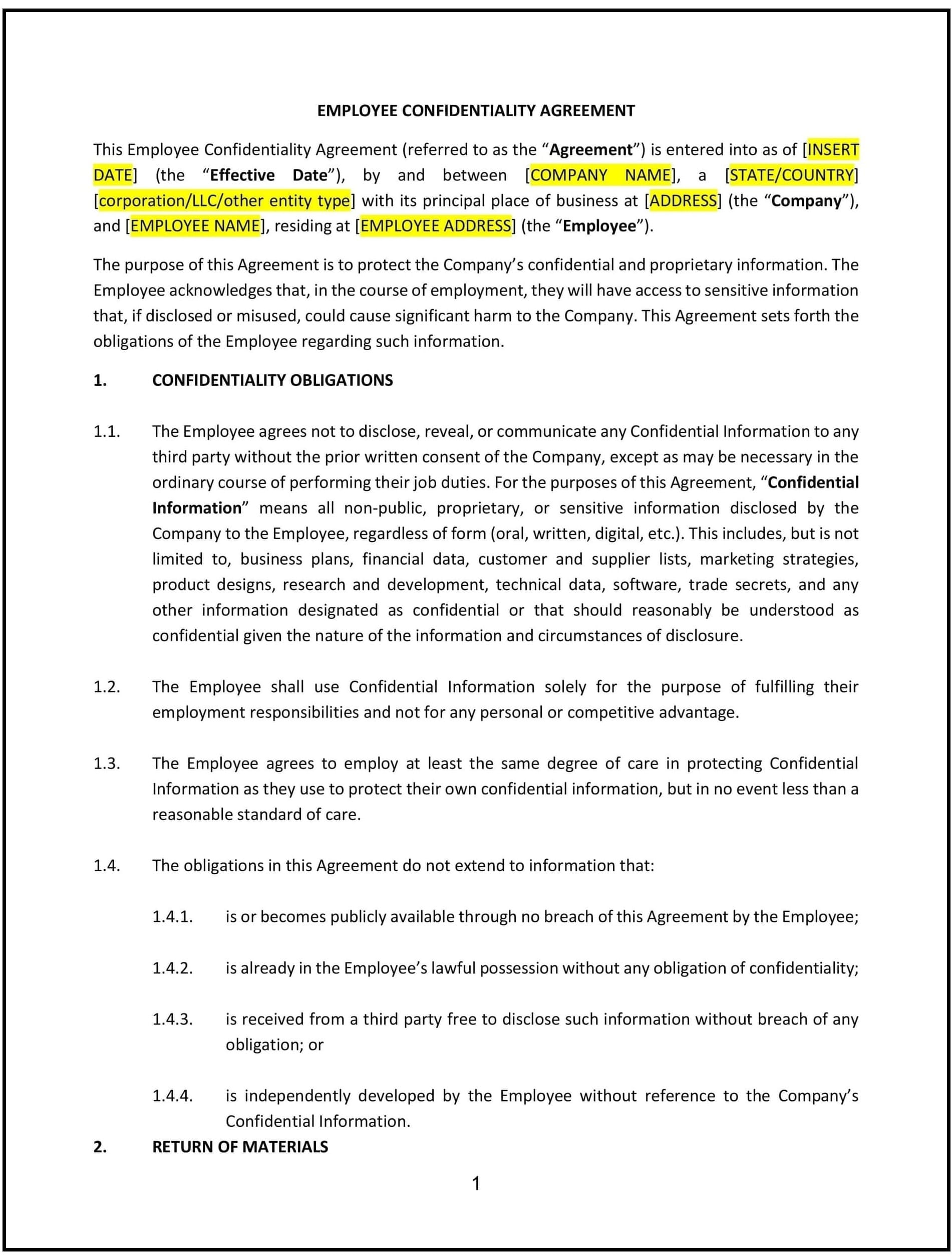 Employee Confidentiality Agreement (New York): Free template