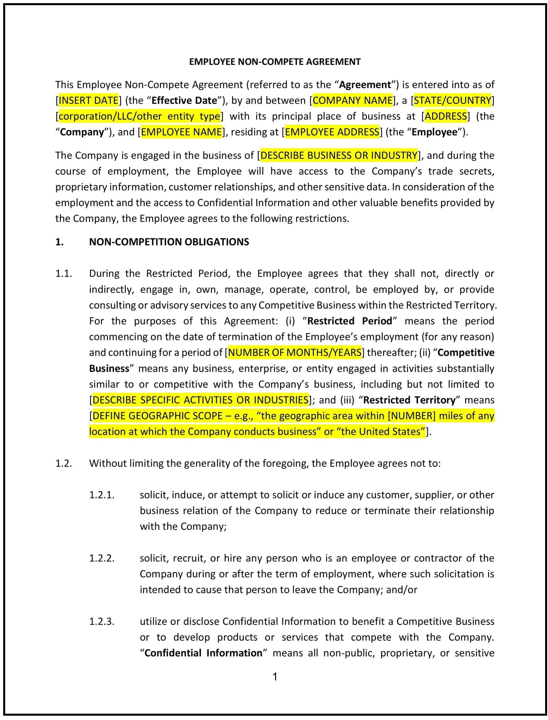 Employee Non-Compete Agreement (Montana): Free template
