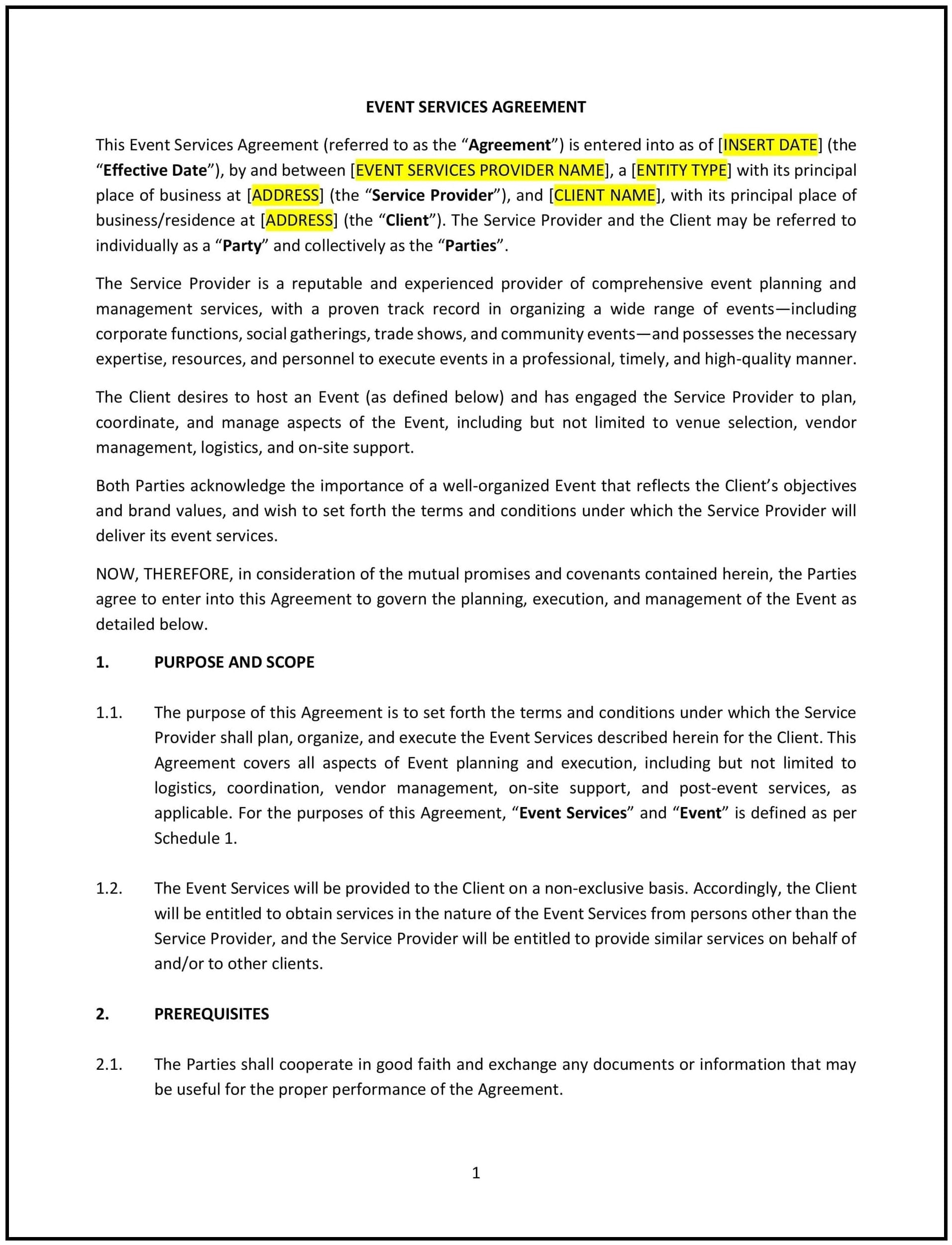 Event Services Agreement (Ohio): Free template