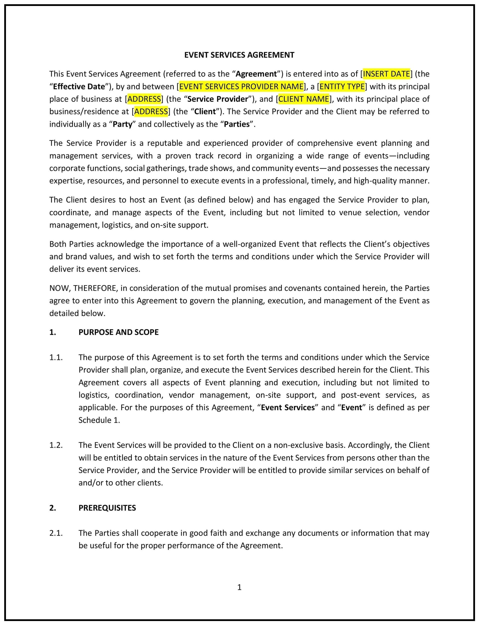 Event Services Agreement (Oklahoma): Free template