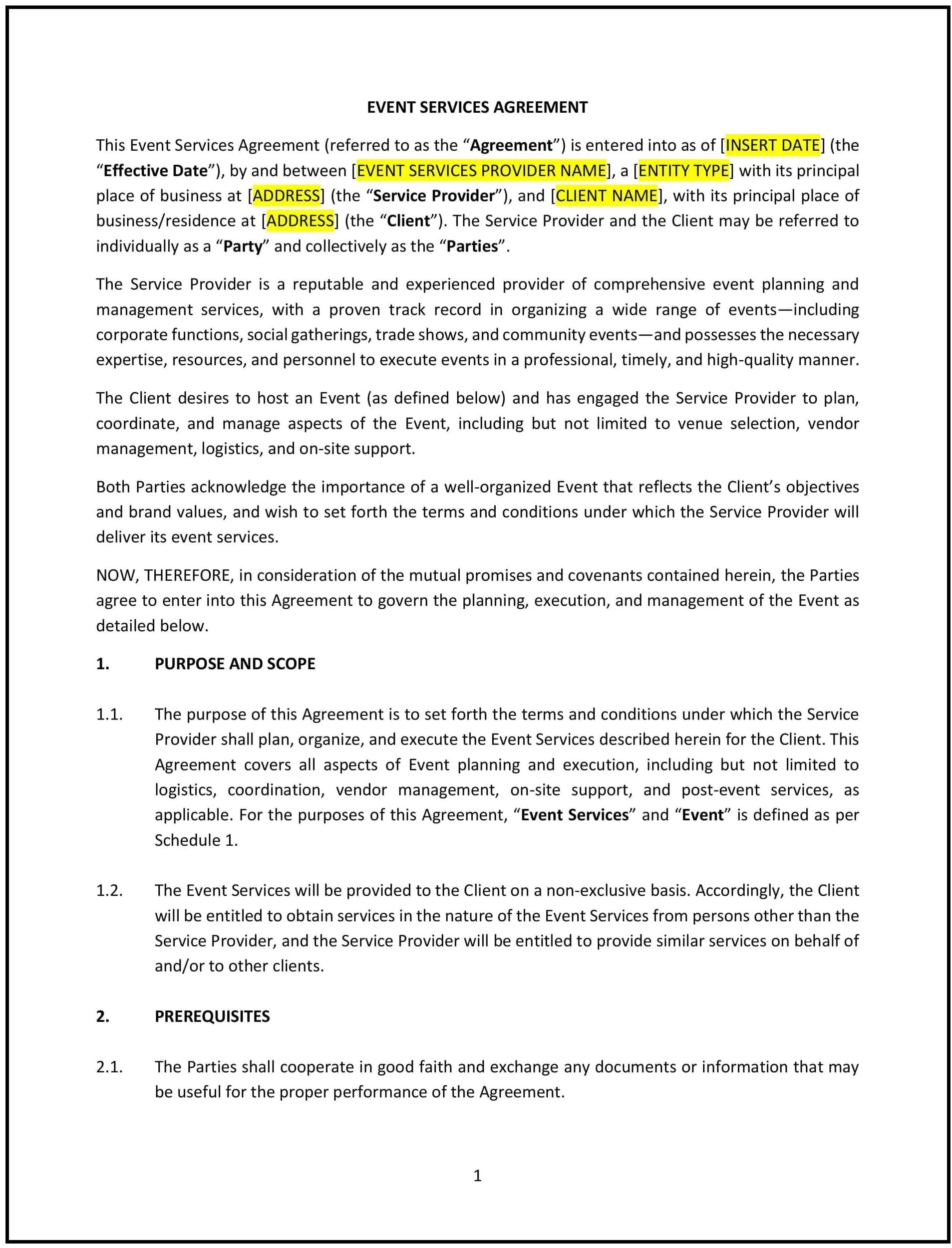 Event Services Agreement (Wisconsin): Free template