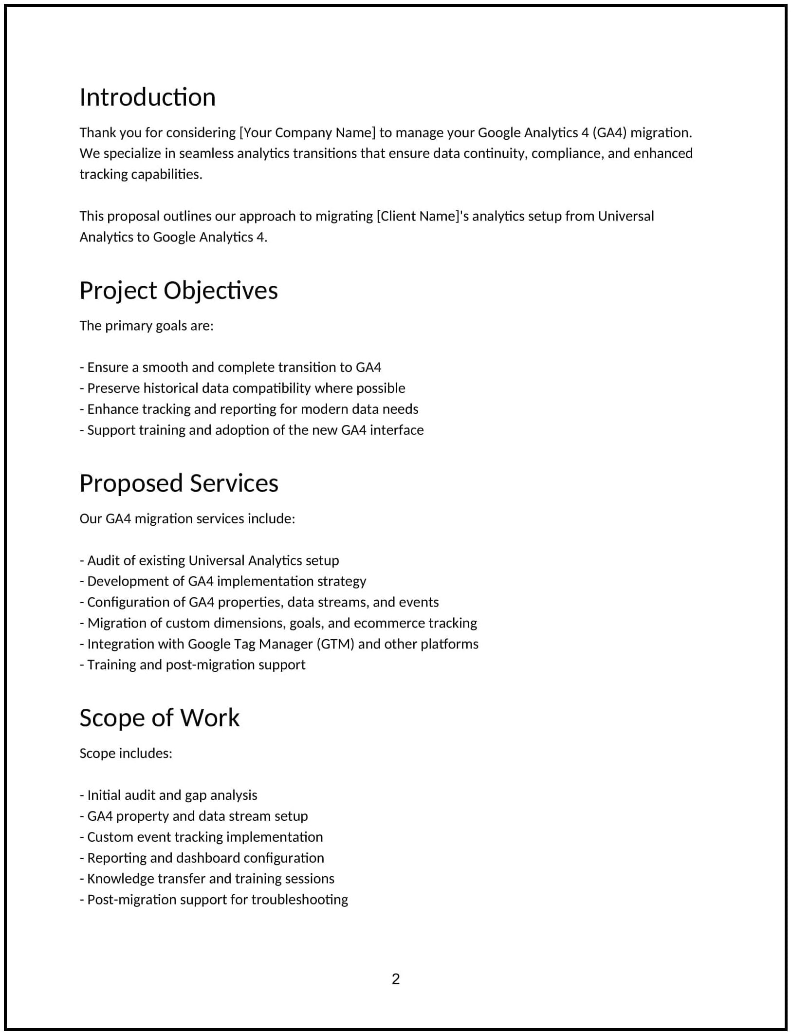 Google Analytics 4 migration proposal: Free template