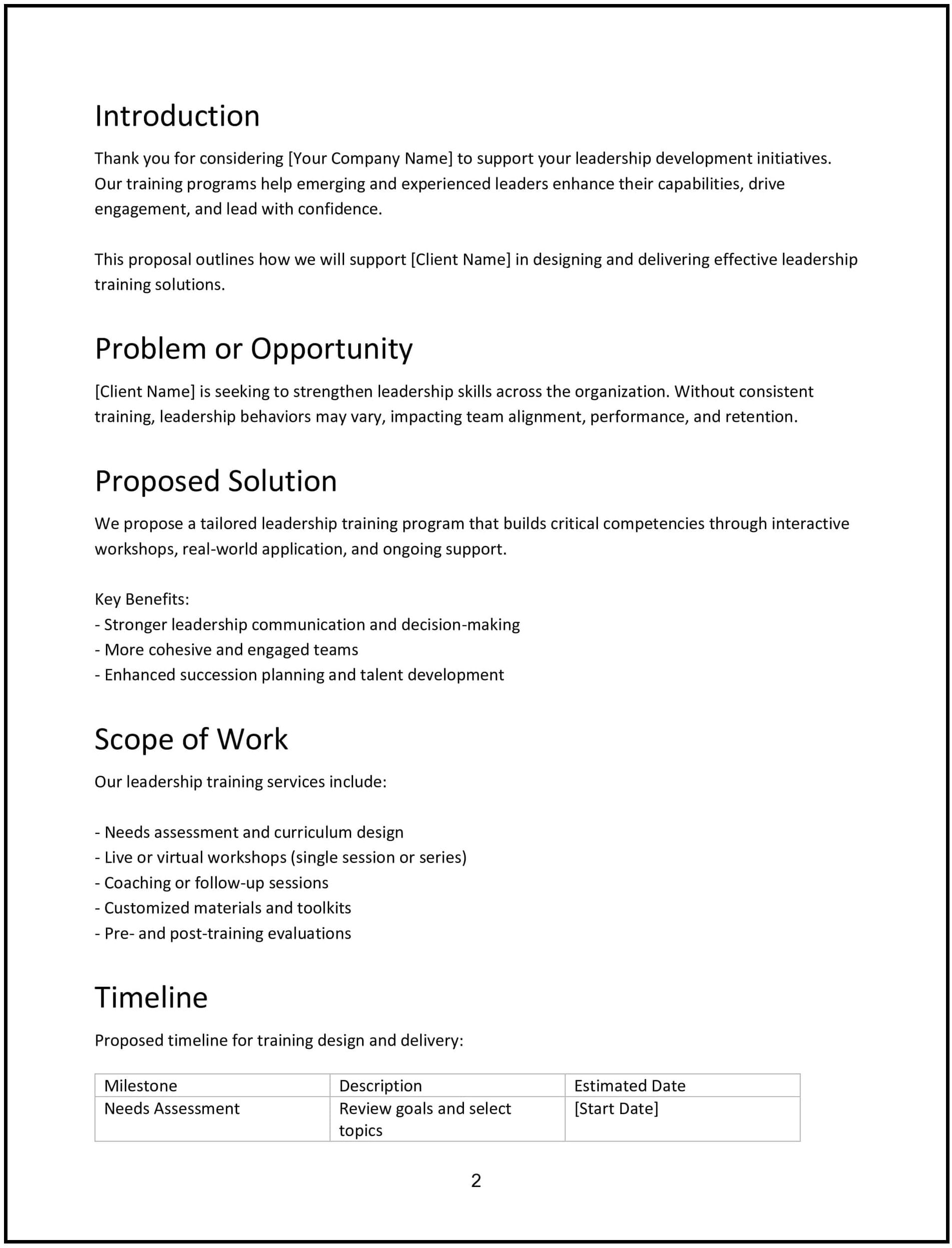 Leadership training proposal: Free template