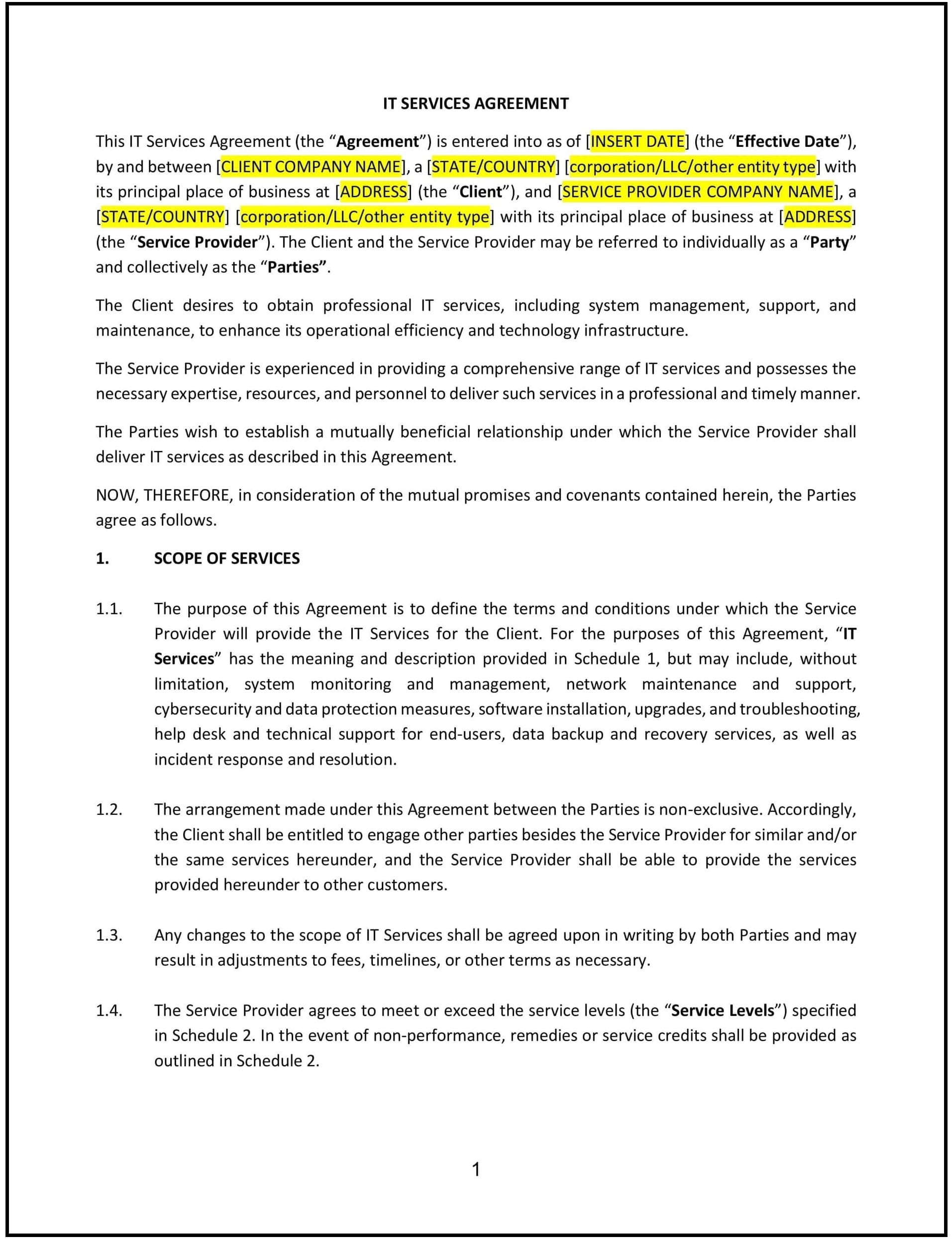 IT Services Agreement (Montana): Free template
