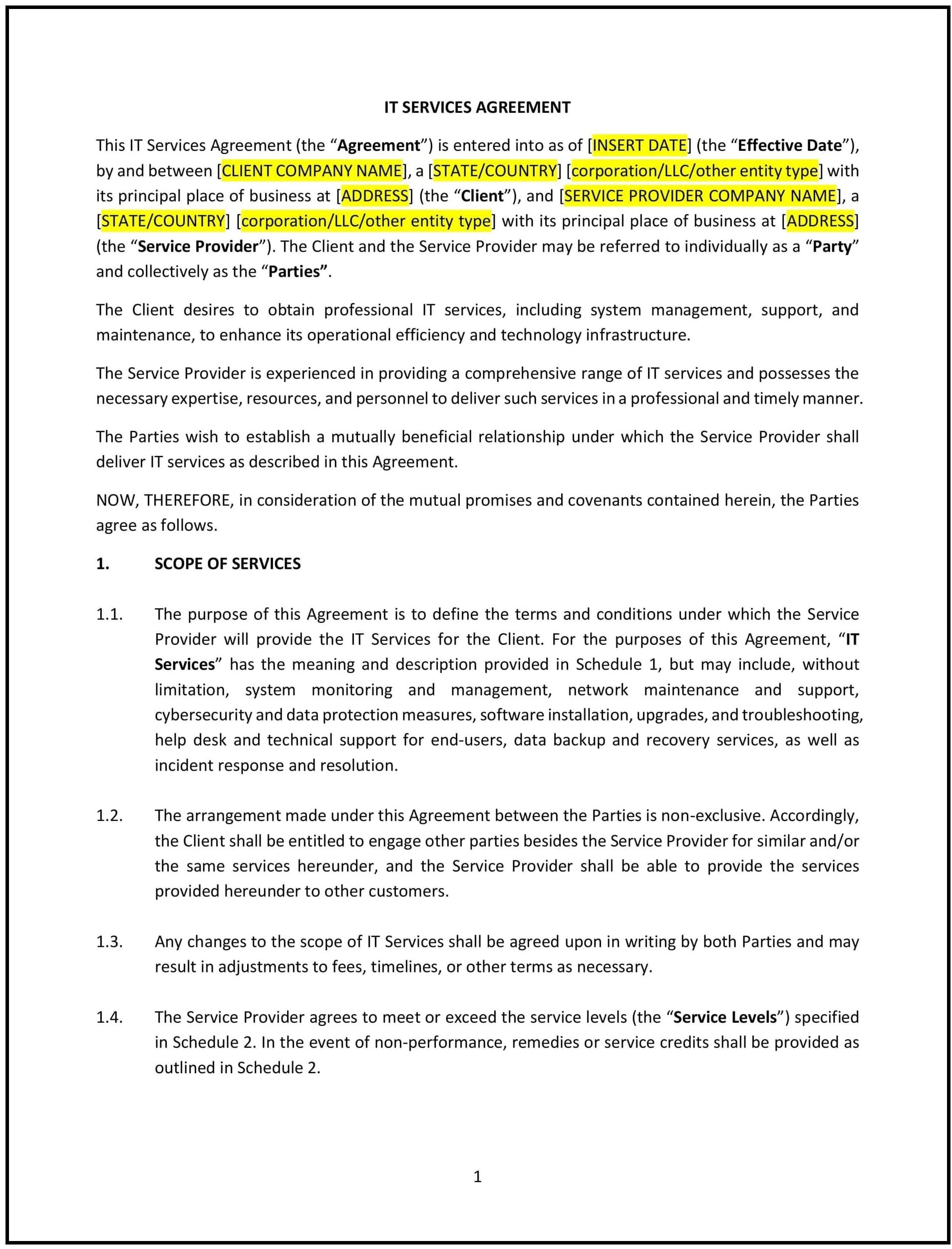 IT Services Agreement (Oklahoma): Free template