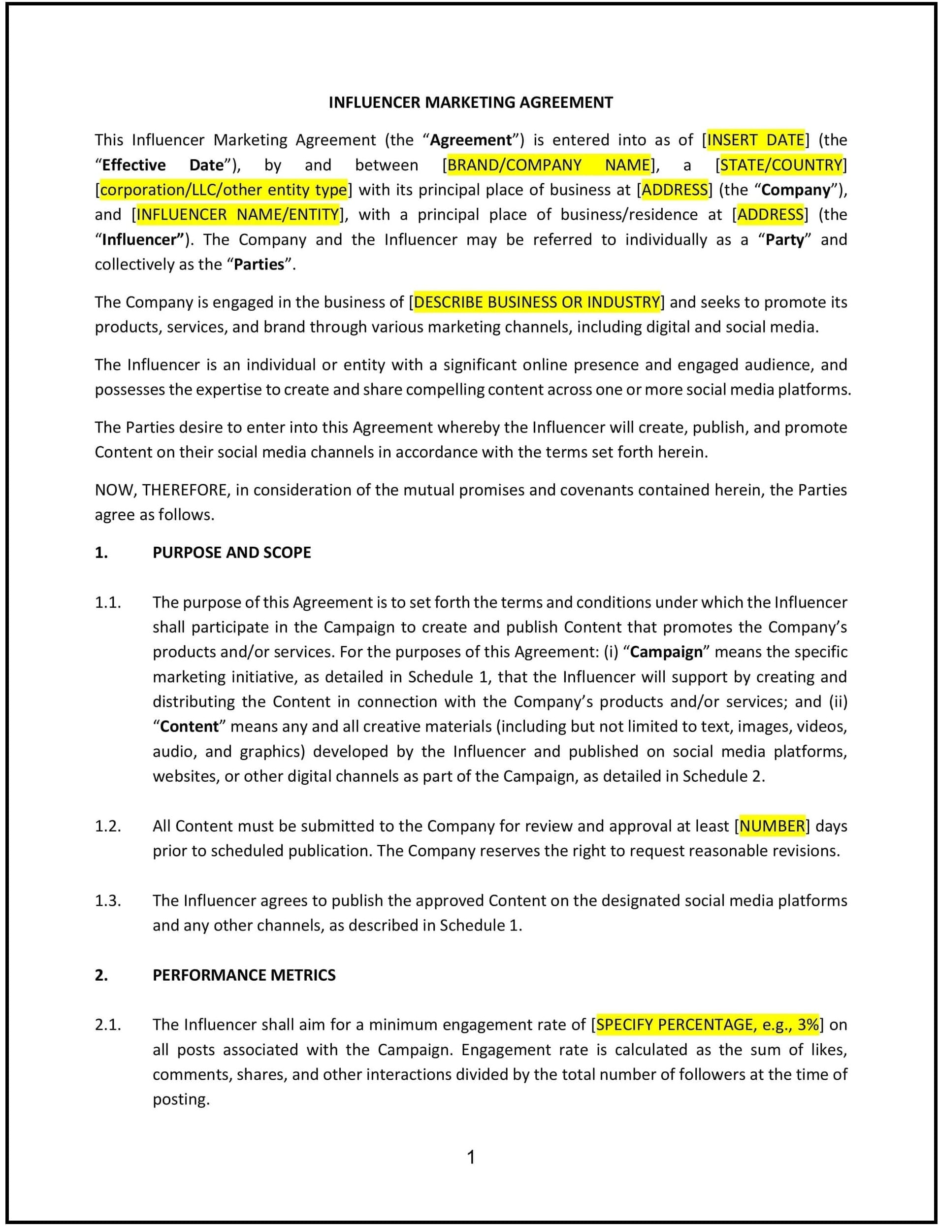 Influencer Marketing Agreement (Montana): Free template