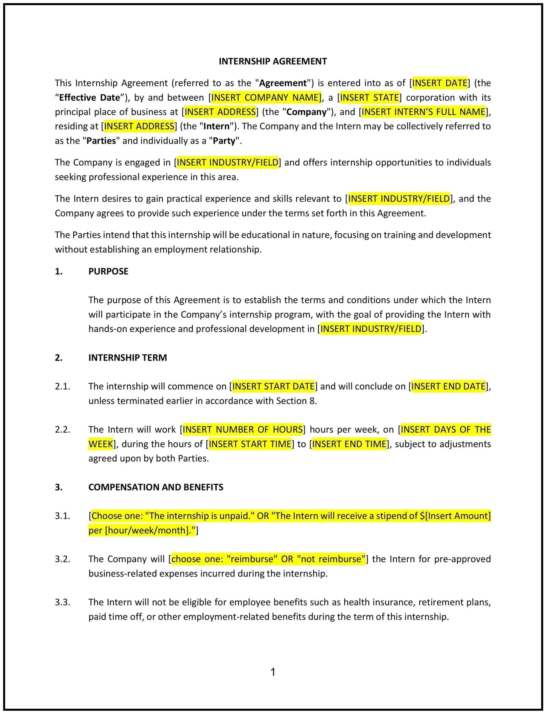 Internship Agreement (Missouri): Free template