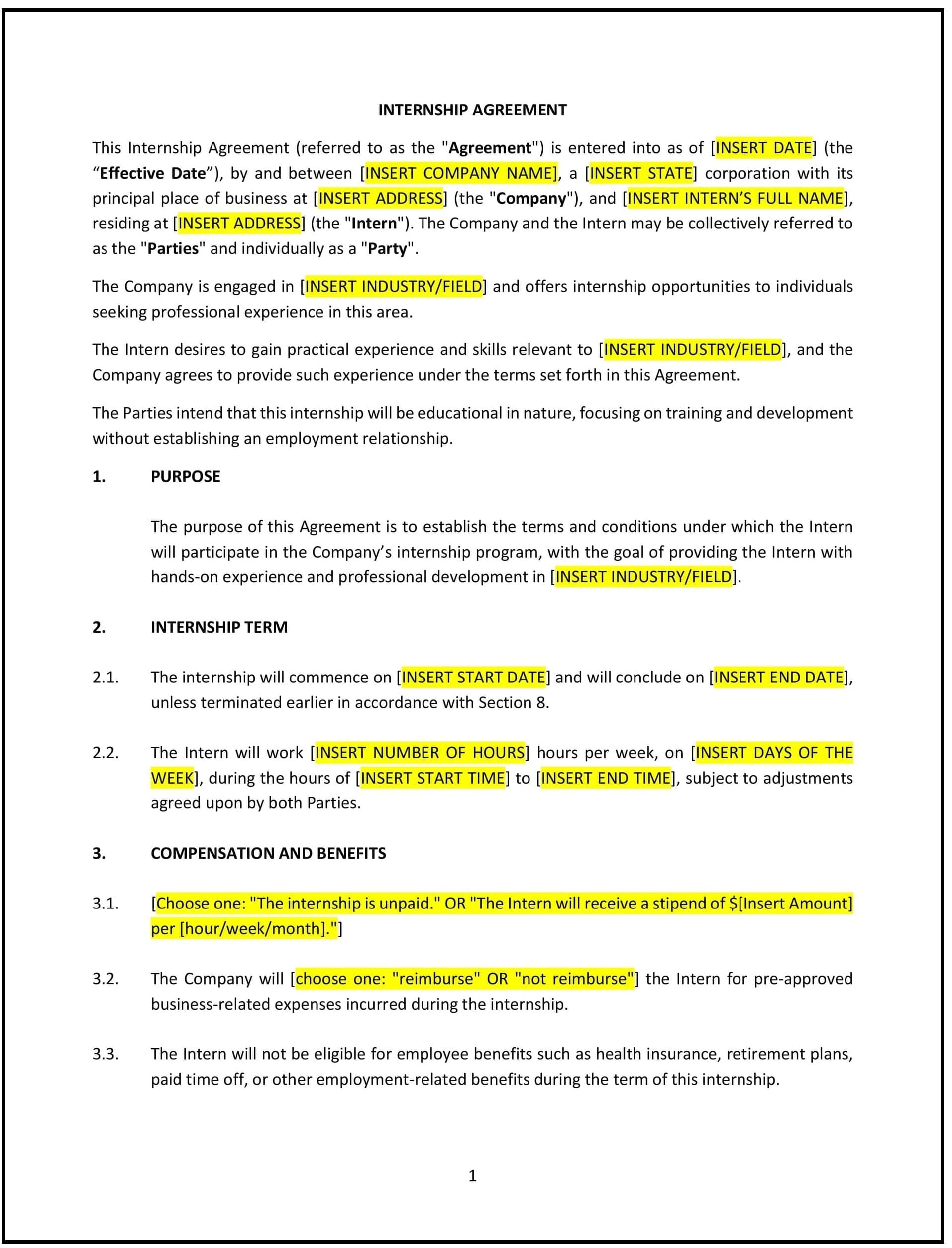 Internship Agreement (South Dakota): Free template