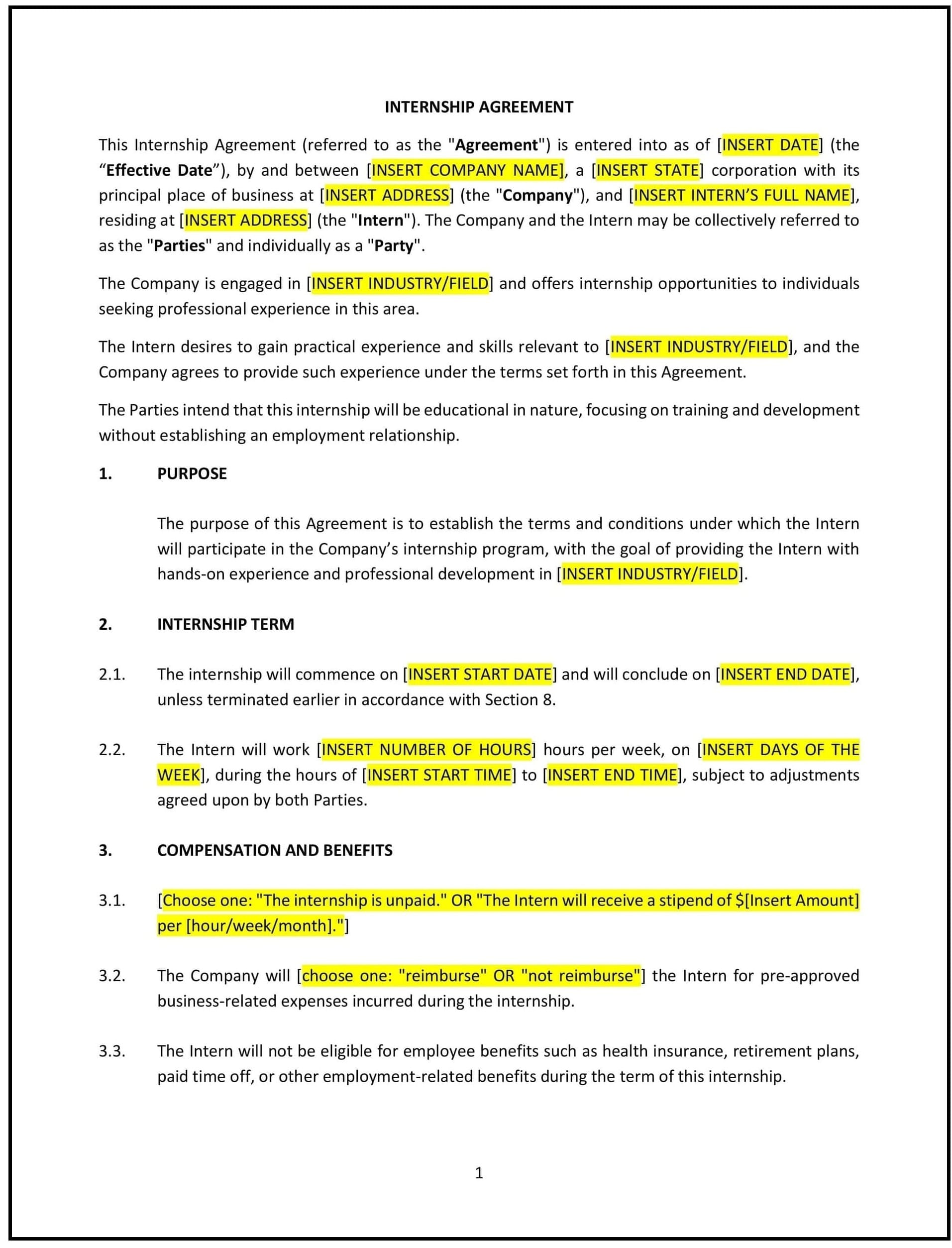 Internship Agreement (Wyoming): Free template
