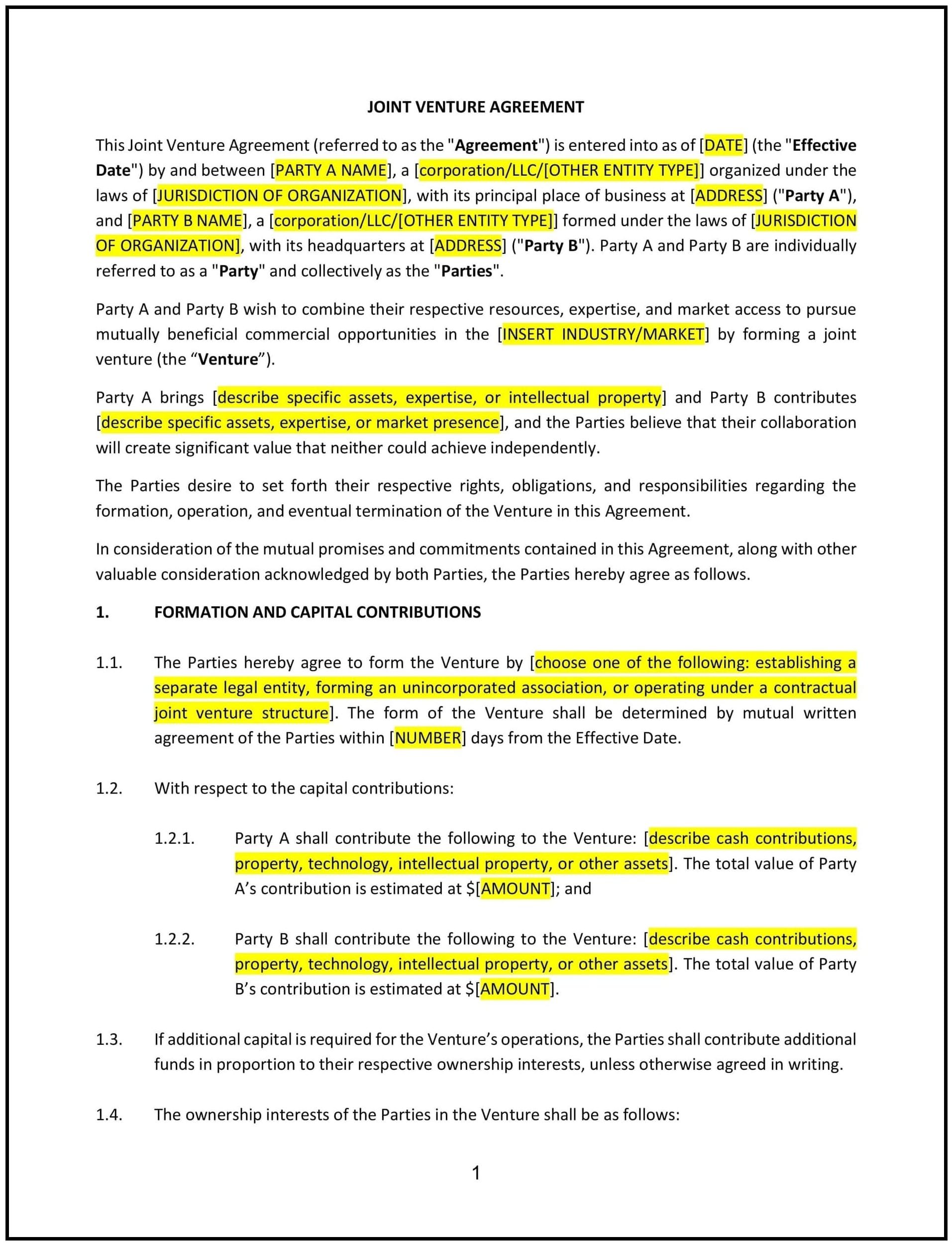 Joint Venture Agreement (Montana): Free template