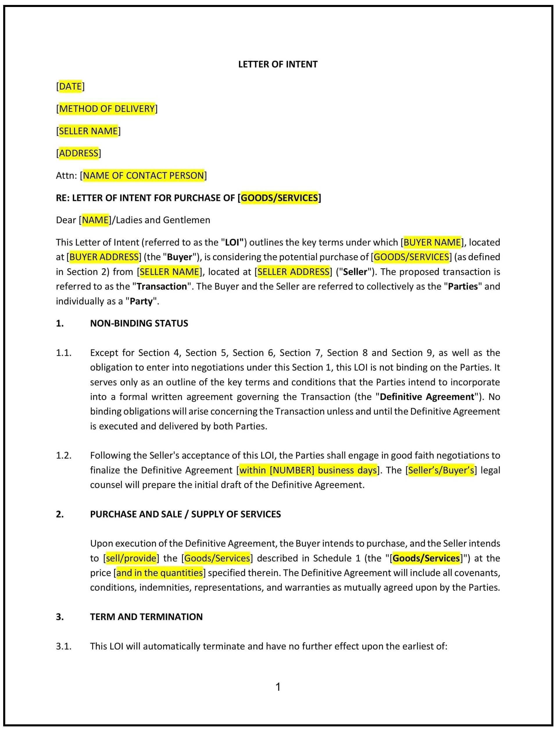 Letter of Intent (LOI) (Montana): Free template