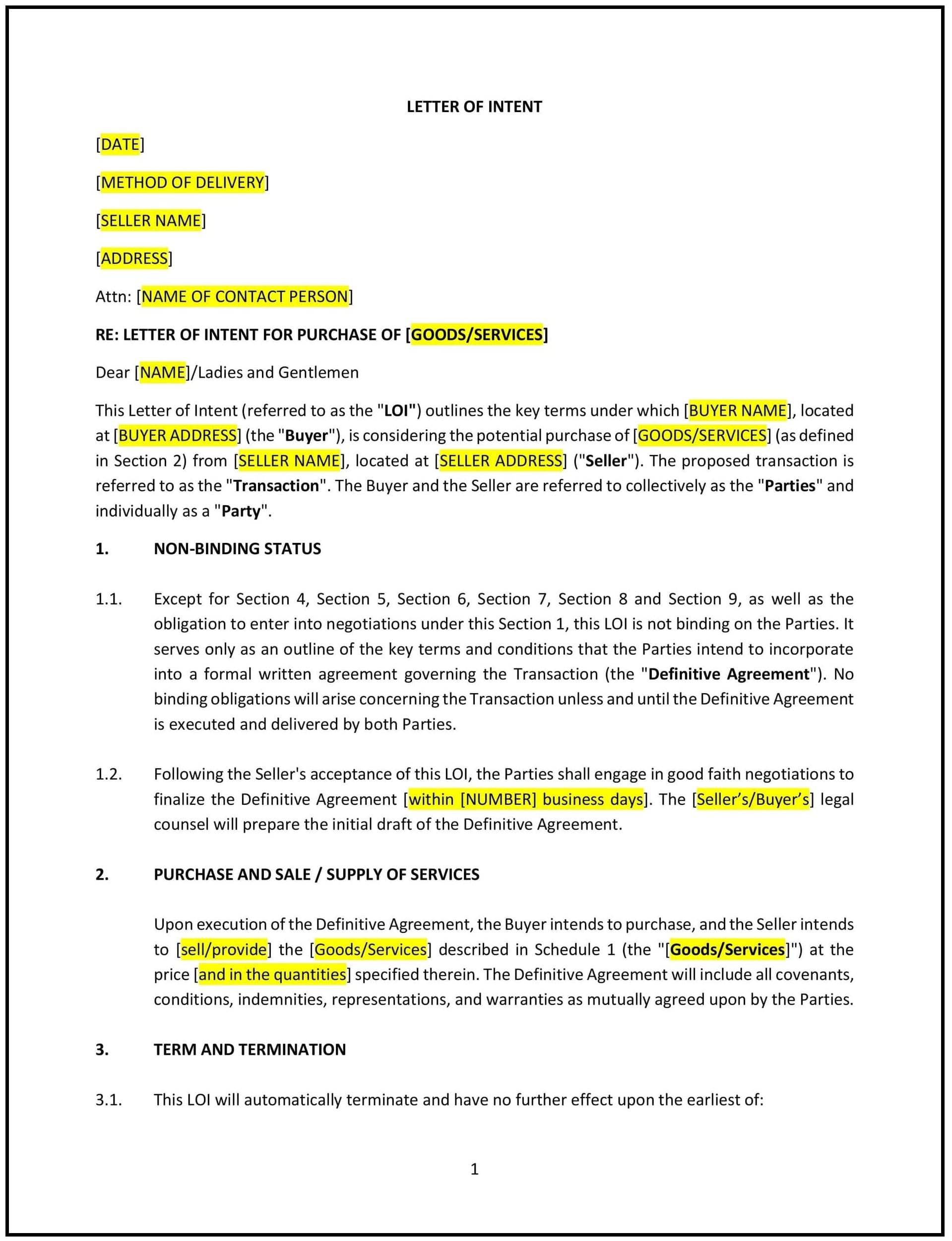 Letter of Intent (LOI) (Oklahoma): Free template