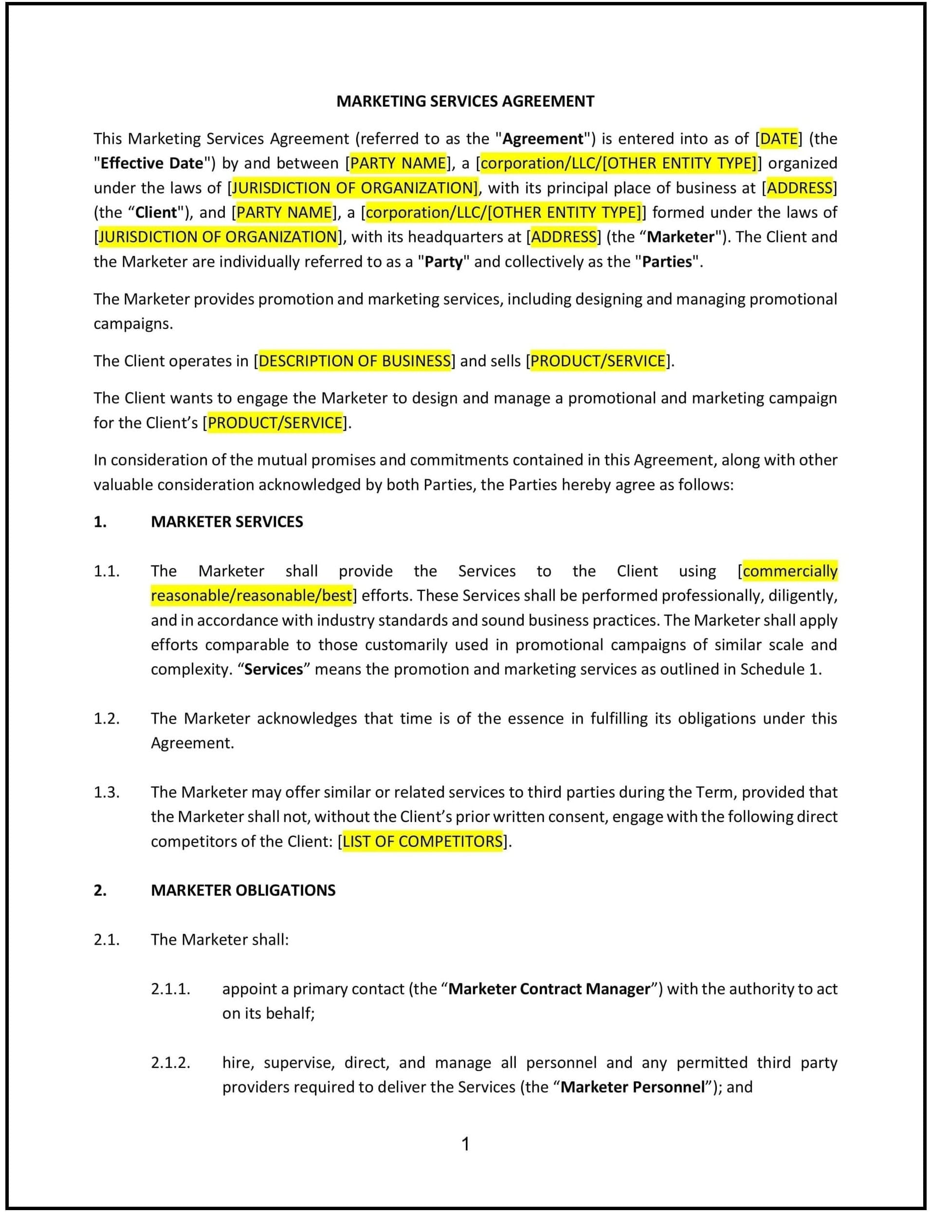 Marketing Services Agreement (Mississippi): Free template