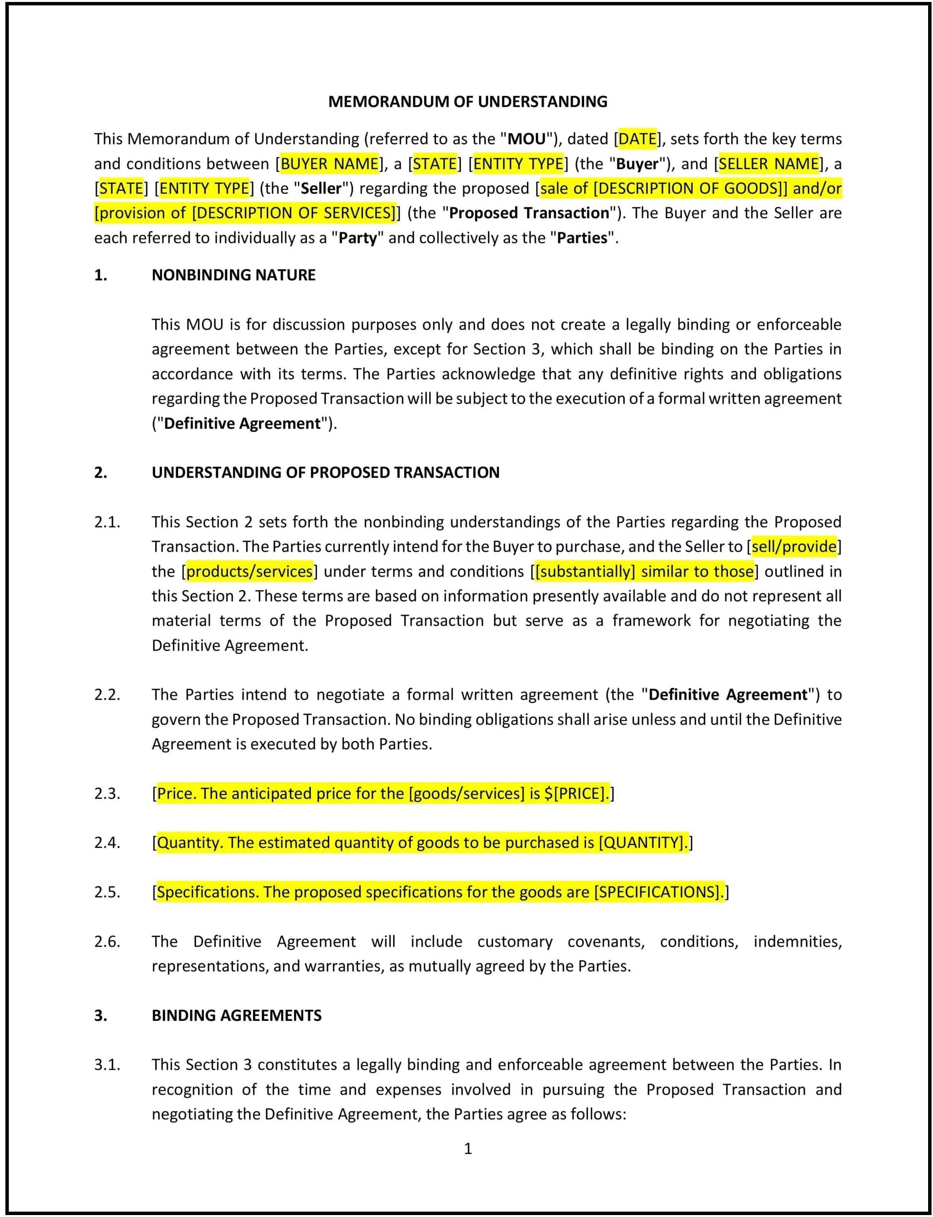 Memorandum of Understanding (MOU) (Wyoming): Free template