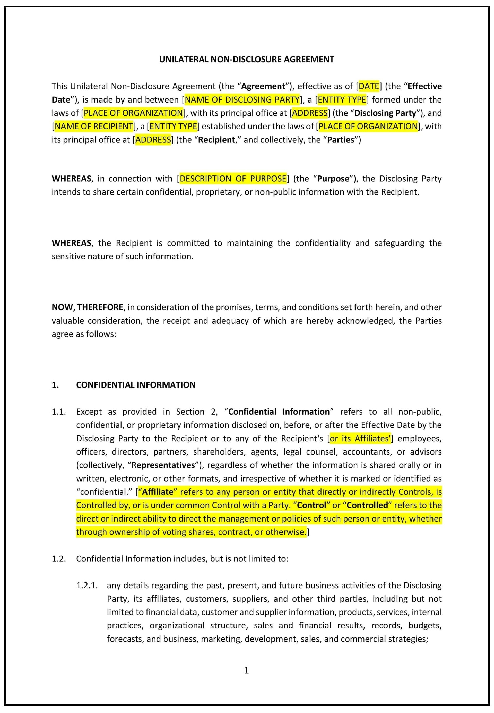 Non-Disclosure Agreement (Unilateral) (Pennsylvania): Free template