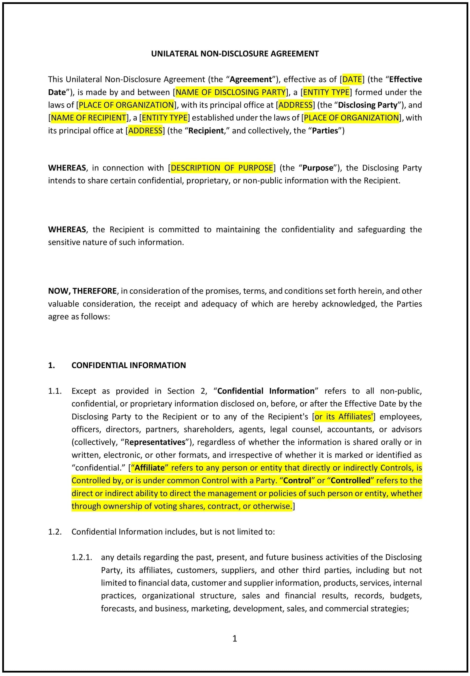 Non-Disclosure Agreement (Unilateral) (Wisconsin): Free template