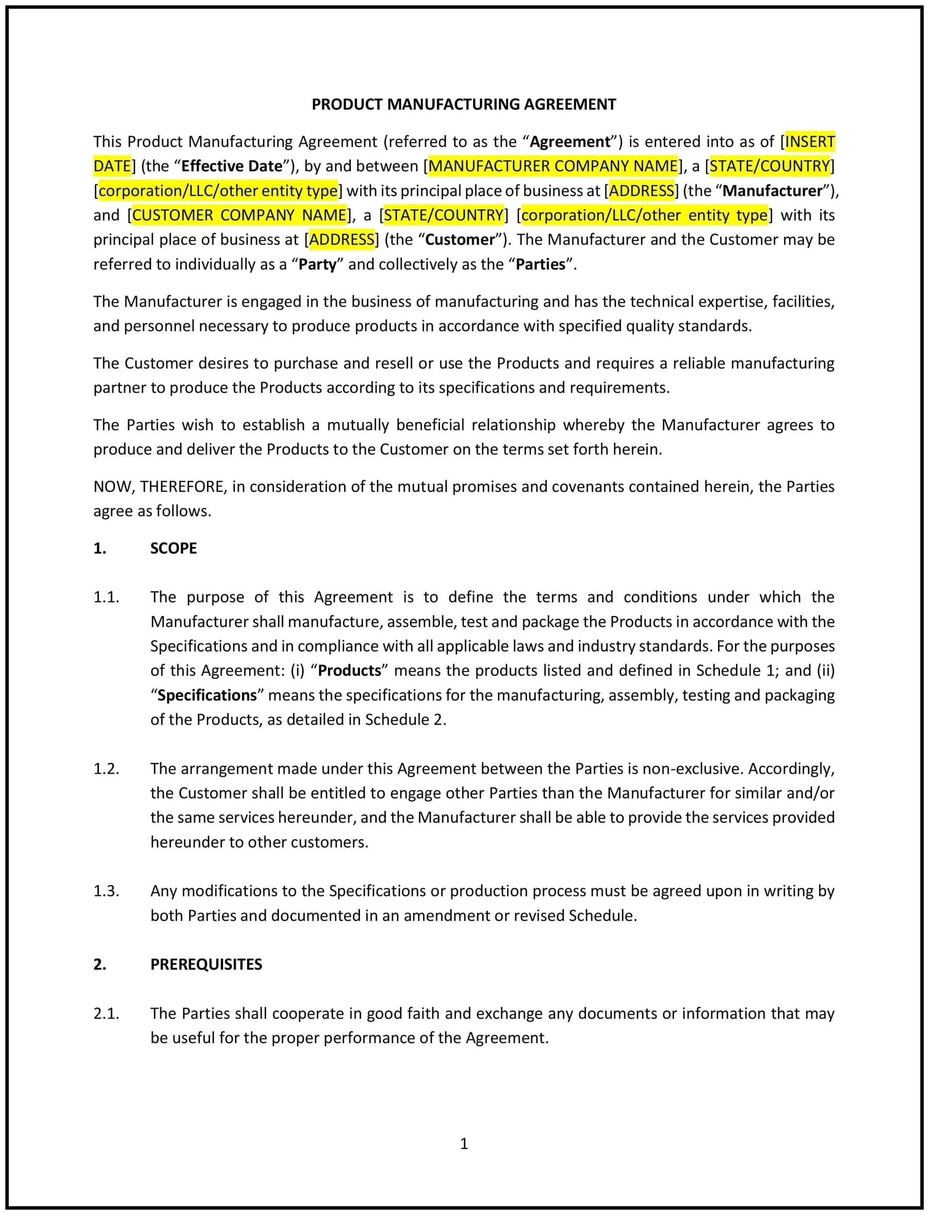 Product Manufacturing Agreement (Oklahoma): Free template