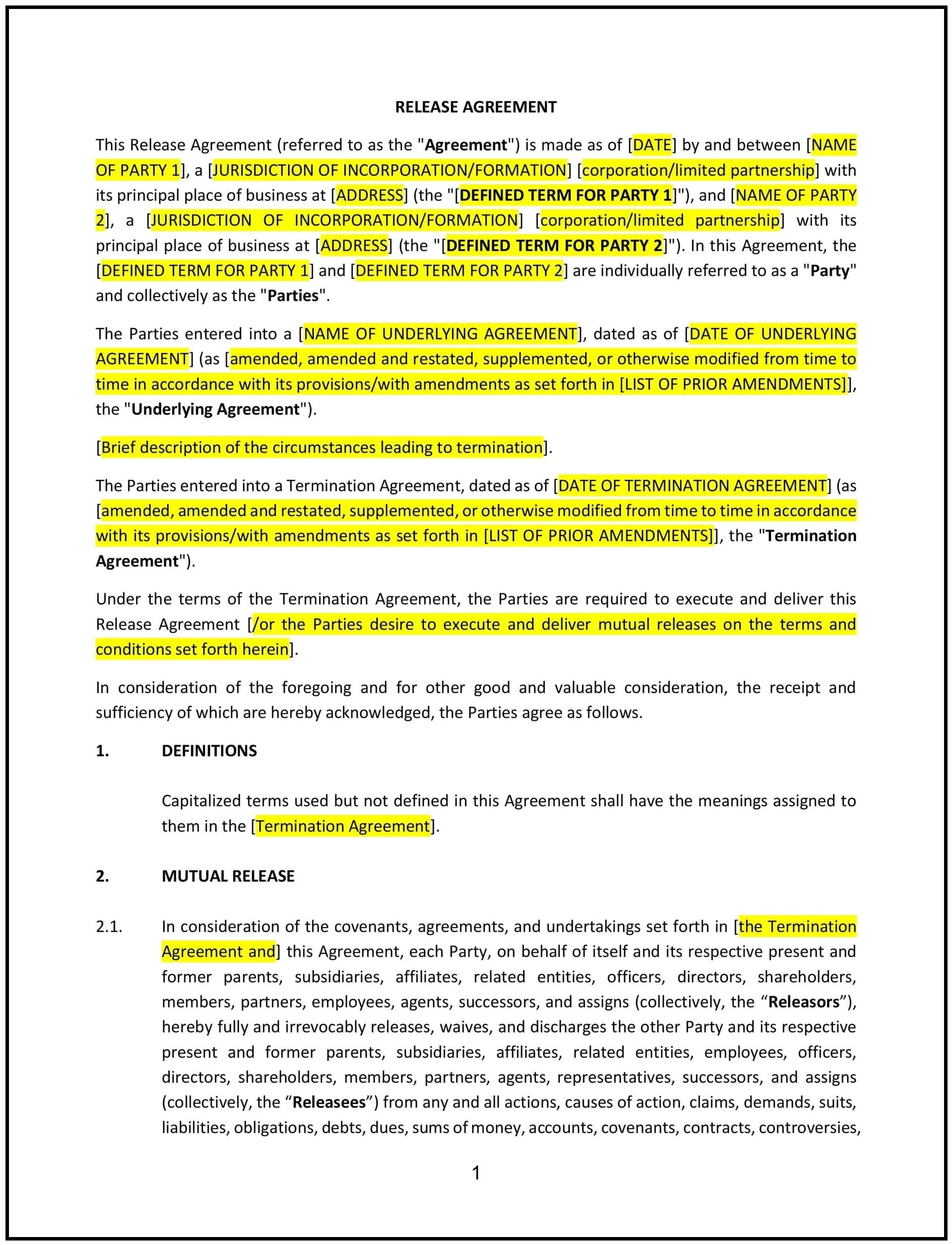 Release Agreement (Mutual) (Mississippi): Free template